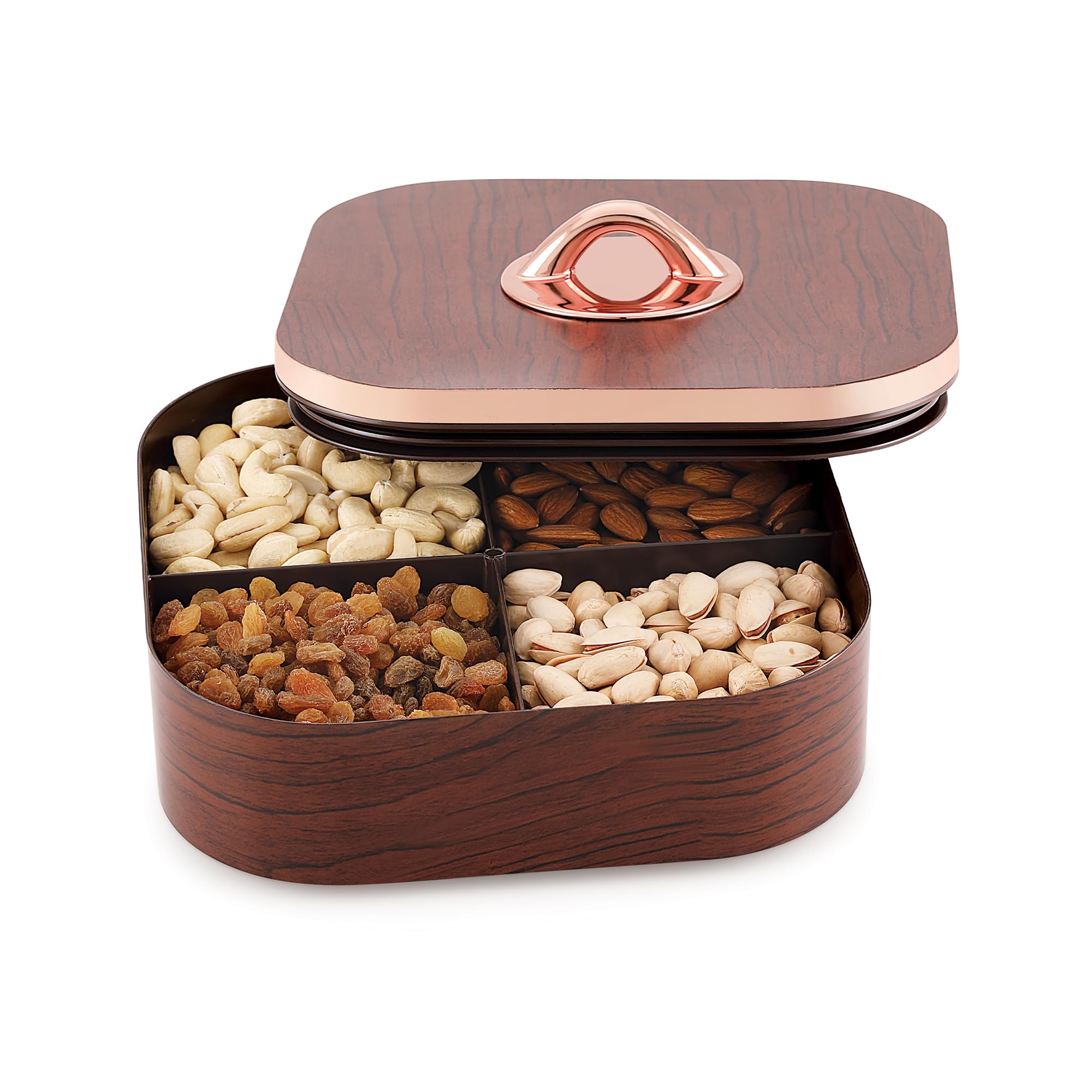 LUCIDO Crizal 4 Compartment Airtight Dry Fruit Box Container Set for Gift with Lid (Brown) (B0DCSFZ17R) Amazon Price History, Amazon Price Tracker