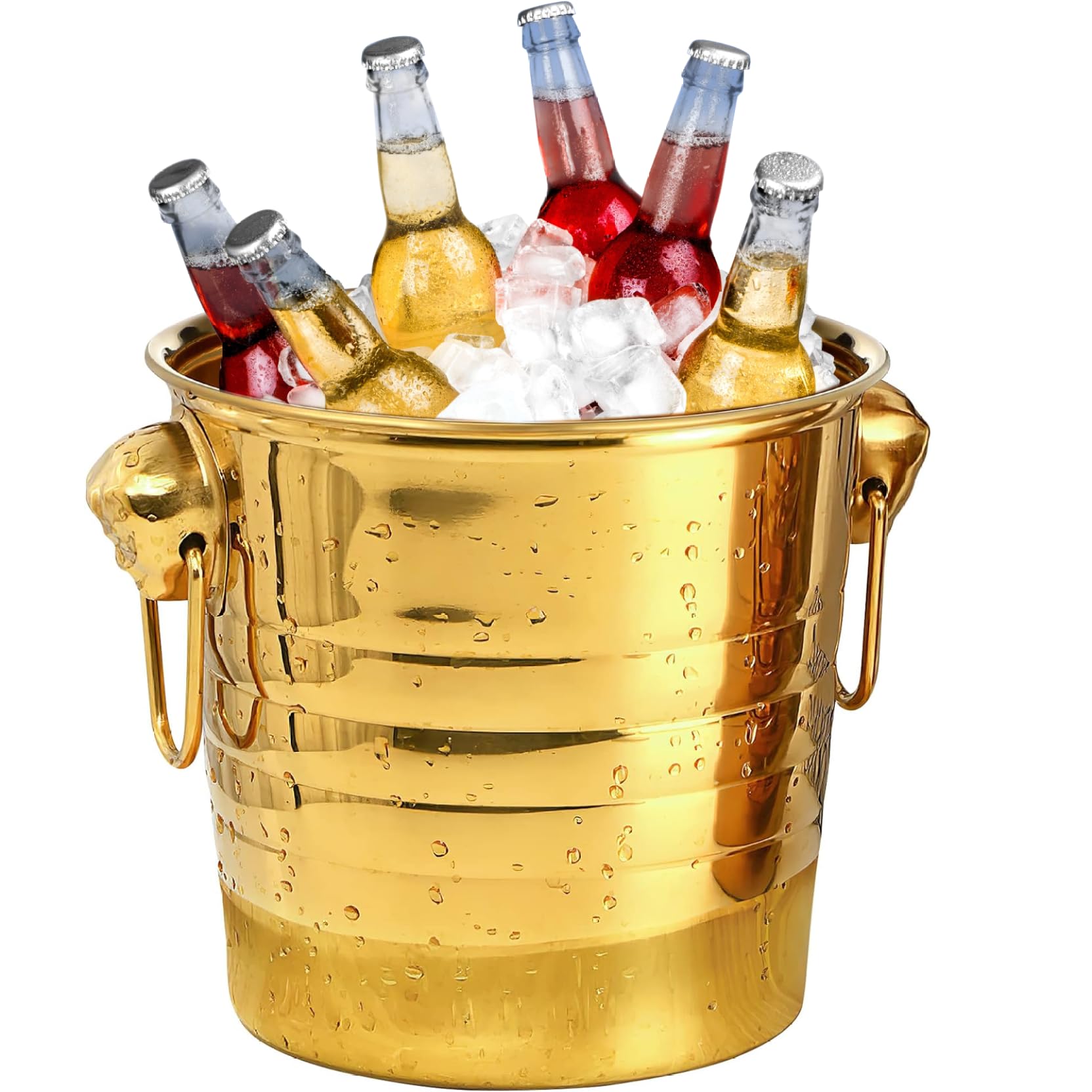 Cubo de hielo dorado de acero inoxidable con asas para banquetes y fiestas de gala