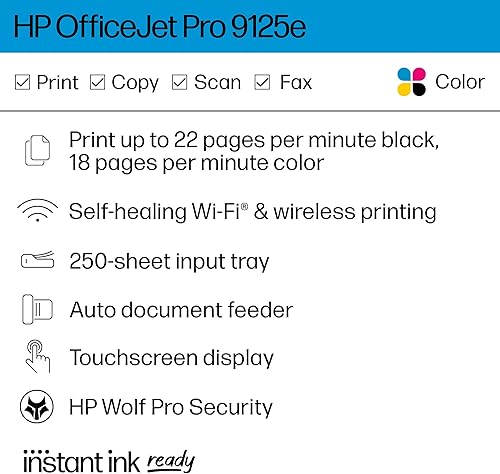 Miniatura 2 de HP OfficeJet Pro 9125e Impresora todo en uno, color, impresora para pequeñas y medianas empresas, impresión, copia, escaneo, fax, tinta instantánea