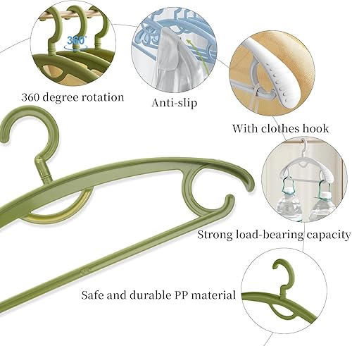 Miniatura 5 de Percha de plástico para ropa, extra grueso, hombro ancho, para adultos, rotación de 360 grados, antideslizante, resistente al deslizamiento,