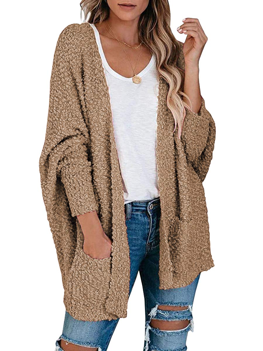 ANRABESSWomens Open Front Fuzzy Cardigan Sweaters Batwing Sleeve Lightweight Oversized Loose Knit Sweater with Pockets