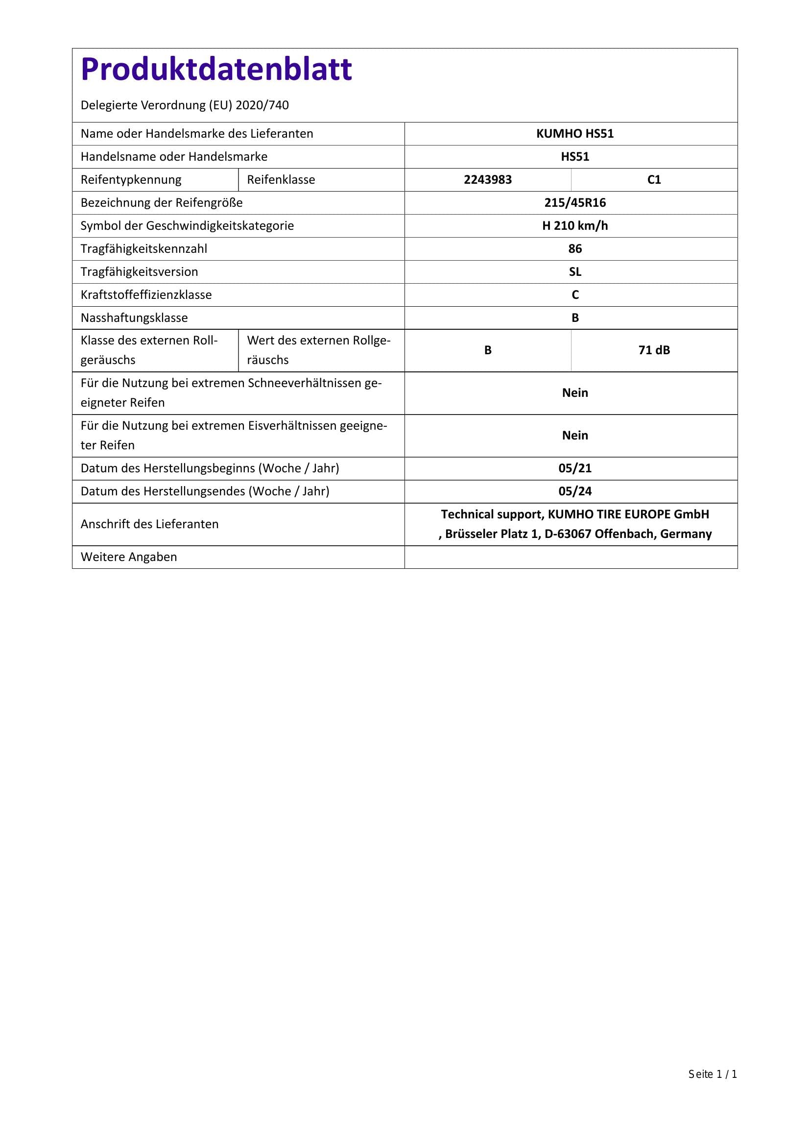 Köp 215/55R16 KUMHO ECSTA HS52 Till Bra Pris - Svenska AB