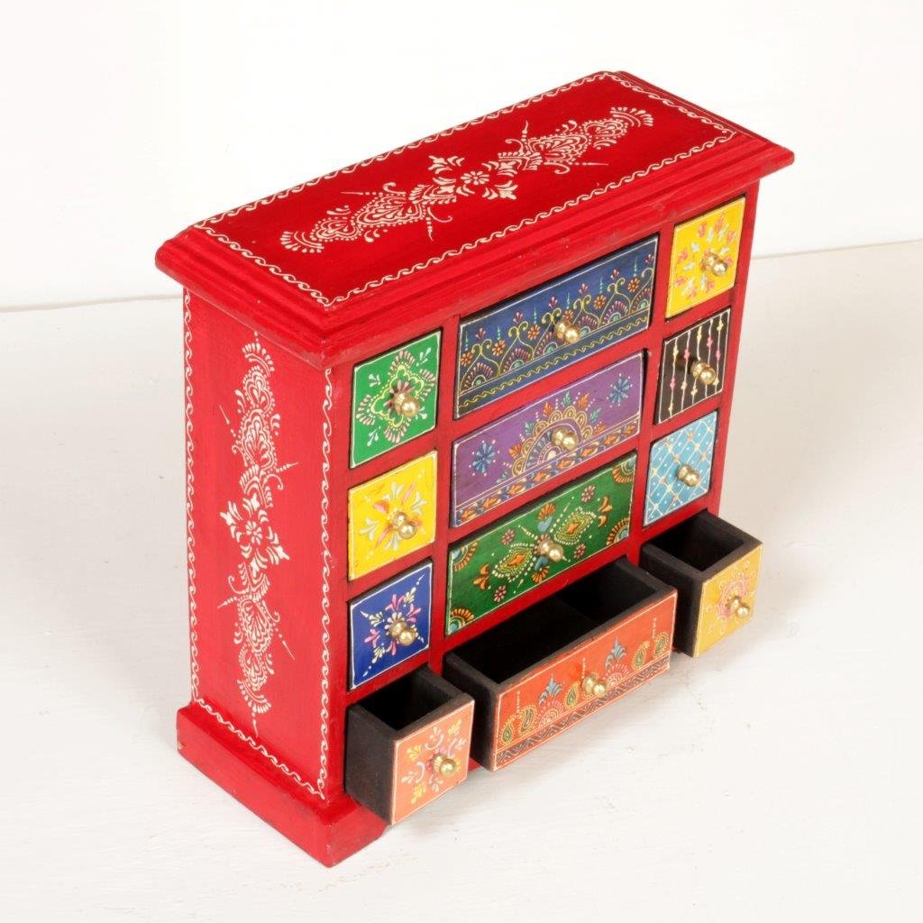 Home and Bazaar Traditional Handpainted 8+4 Drawer Chest. 10.75x4.5x11.25 Inch 1