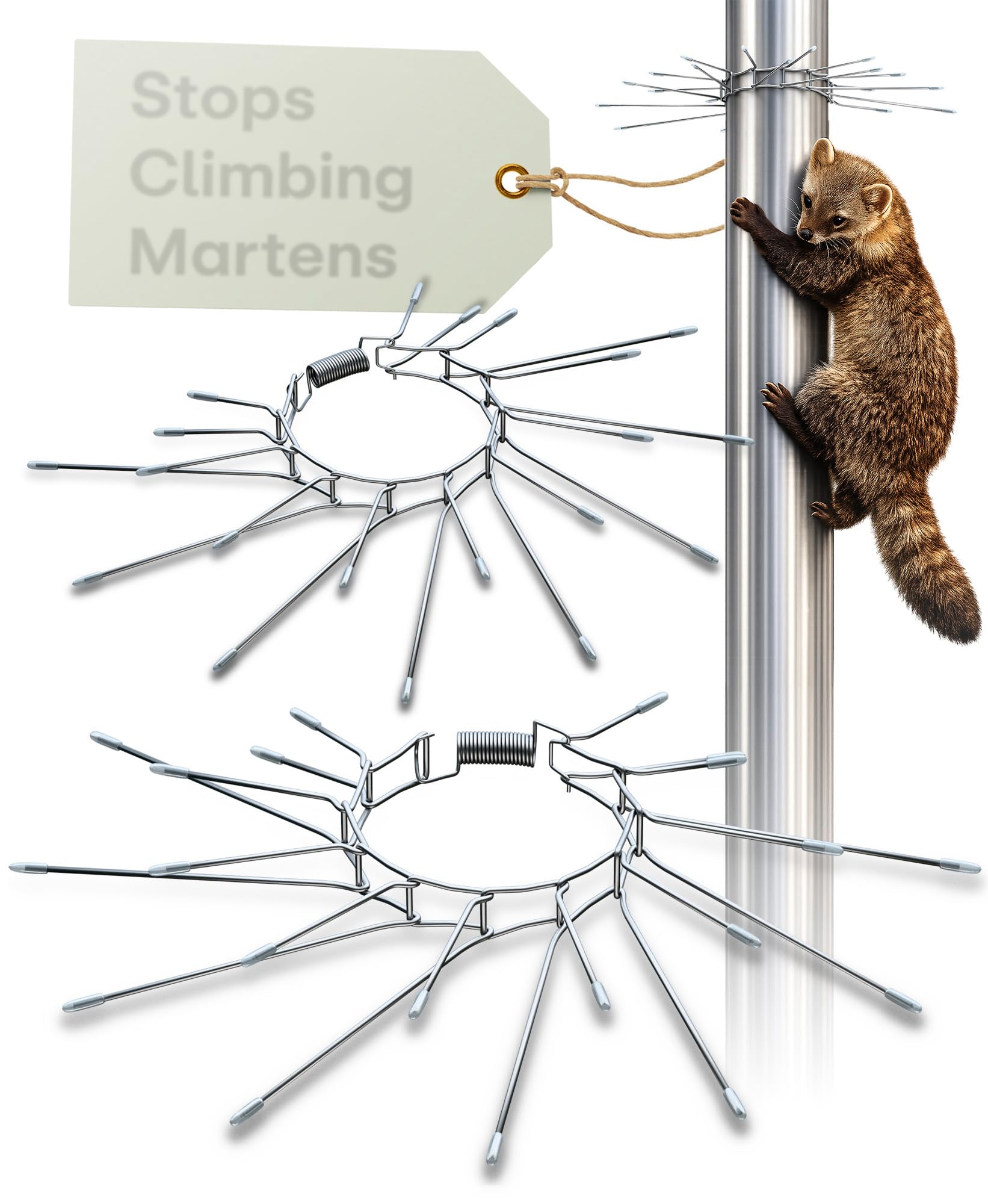 Praknu 2 x Marten Protection for Downpipes & Gutters – Densely Spaced Spikes, Adjustable upto Ø 12 cm – Weather Resistant Stainless Steel build – Animal Friendly – Marten Deterrent Belt