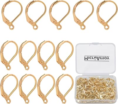 100Pcs 14K Gold Filled Leverback Earwires French Earring Hooks,Hypoallergenic Dangle Ear Wire Findings for DIY Jewelry Making Supplies Gold-French Earring Hooks