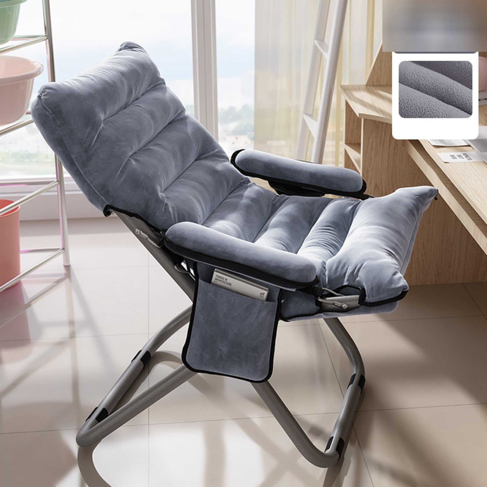 グレー リクライニングチェア オットマン付き 3通りのくつろぎ方
