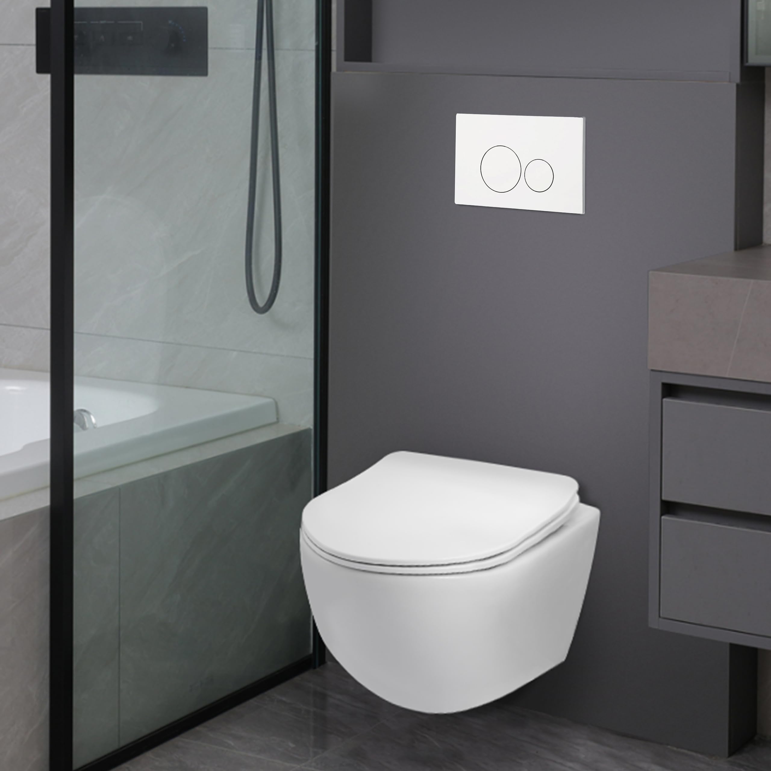 AQUAUNO Plaque de Commande WC Blanc Mat – Boutons Ronds – Double Chasse Éco – Compatible Geberit Sigma – Finition Discrète – En ABS Durable et Facile à Nettoyer