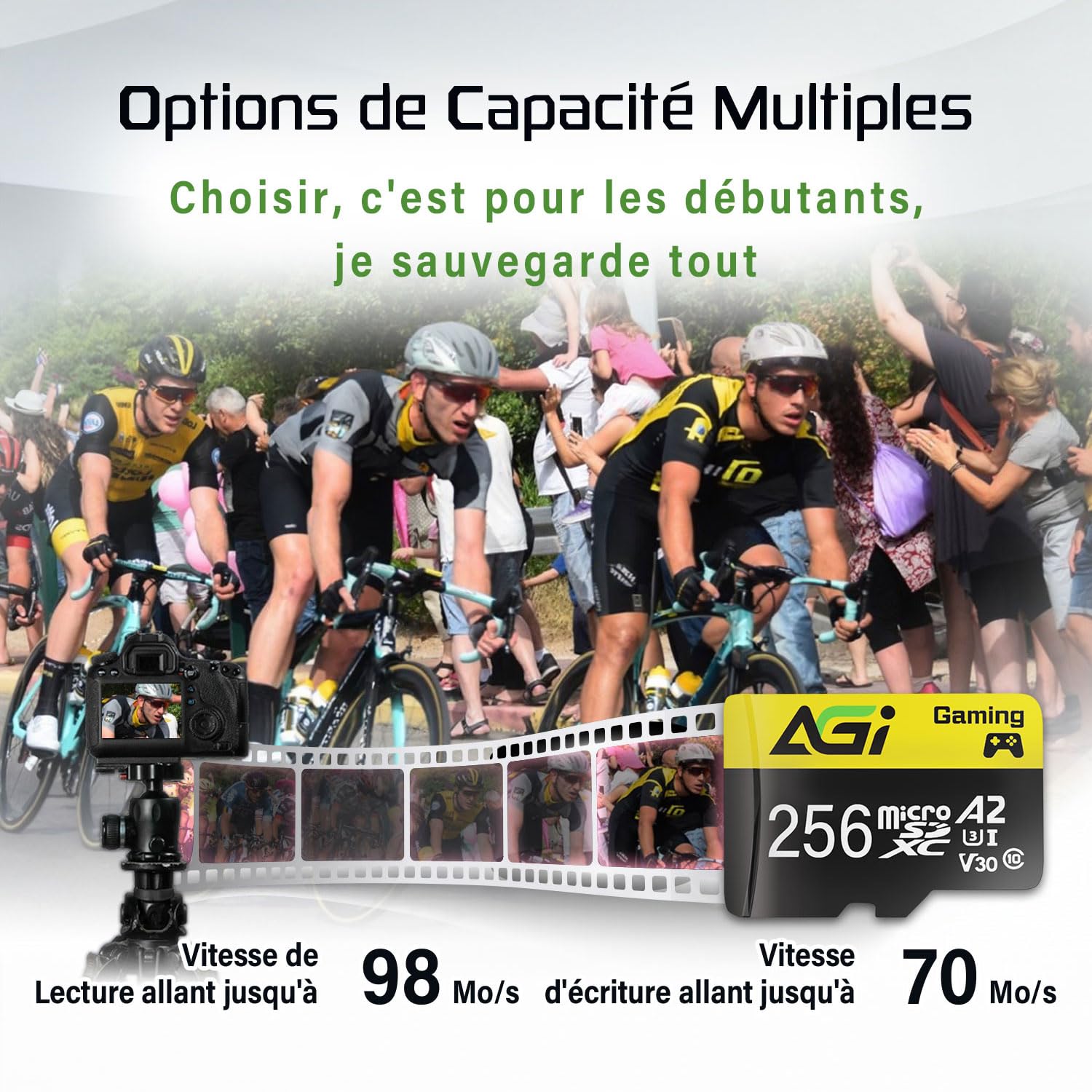 AGI TF138 256 Go Carte Mémoire MicroSDXC UHS-I U3 V30 A2 avec Adaptateur | Vitesse 100Mo/s, classe 10. Idéal pour smartphone, caméra, enregistrement vidéo 4K, Compatible avec Switch