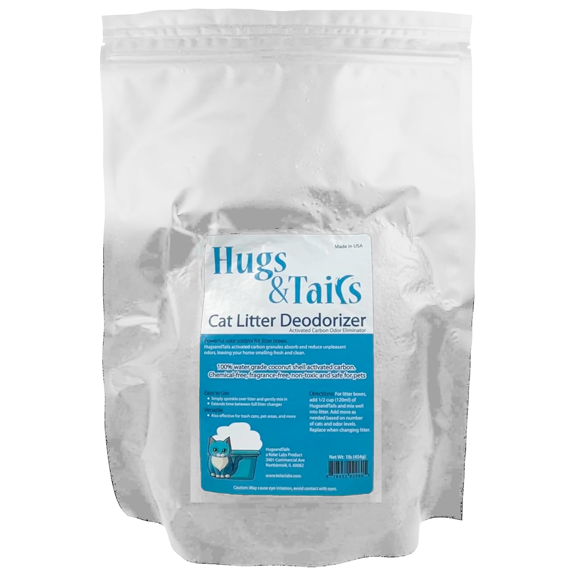 Cat Litter Deodorizer – Pet Safe Odor Eliminator & Housebreaking Supplies for Cats, Kittens, & Small Pets – Natural, Unscented, Non Toxic, Low Dust, 1 lb, by HugsandTails