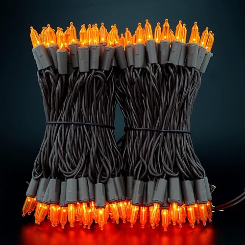 Miniatura 5 de YULETIME Luces LED de Navidad naranjas con cable marrón, 66 pies, 200 unidades, certificación UL, grado comercial, juego de luces LED de Halloween