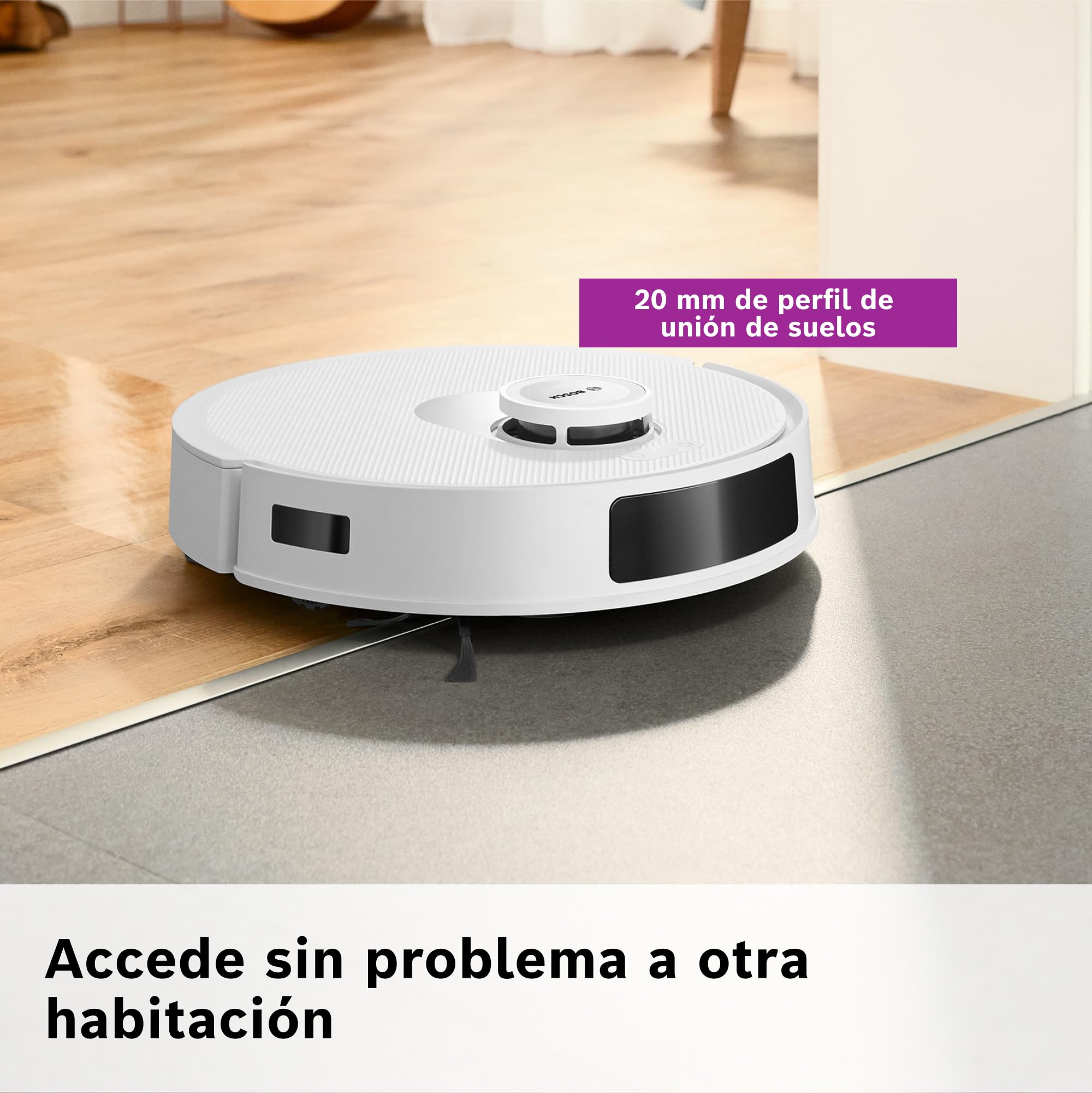 Bosch - Robot Aspirador Spotless +, aspira y friega, Potencia 11.000 Pa², Almohadilla húmeda Fija, estación Seca, Sistema Inteligente de visión por Infrarrojos, Bosch Home Connect App, Blanco, BCRD1W