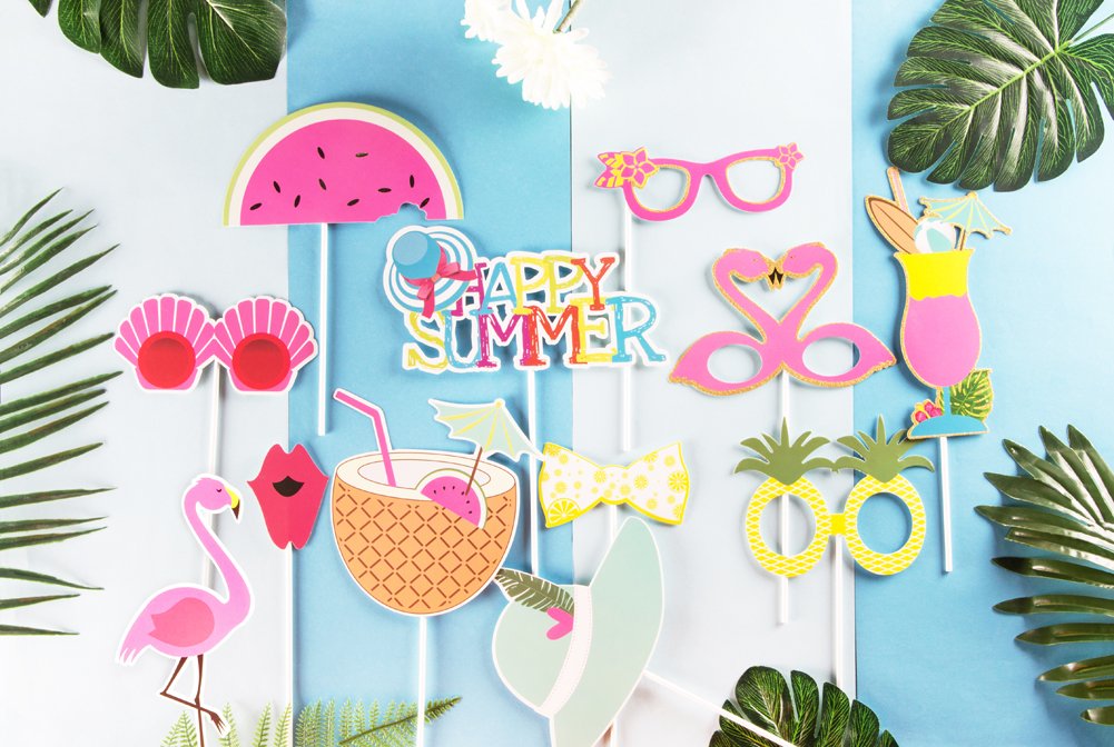 SUNBEAUTY Letnie rekwizyty fotograficzne, zestaw 12 sztuk, rekwizyty do zdjęć