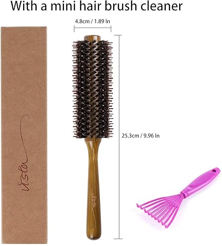 Miniatura 3 de Vista Cepillo de pelo redondo con cerdas de jabalí, cepillo de pelo de madera para mujer, mango de secado por soplado, cepillo antiestático para