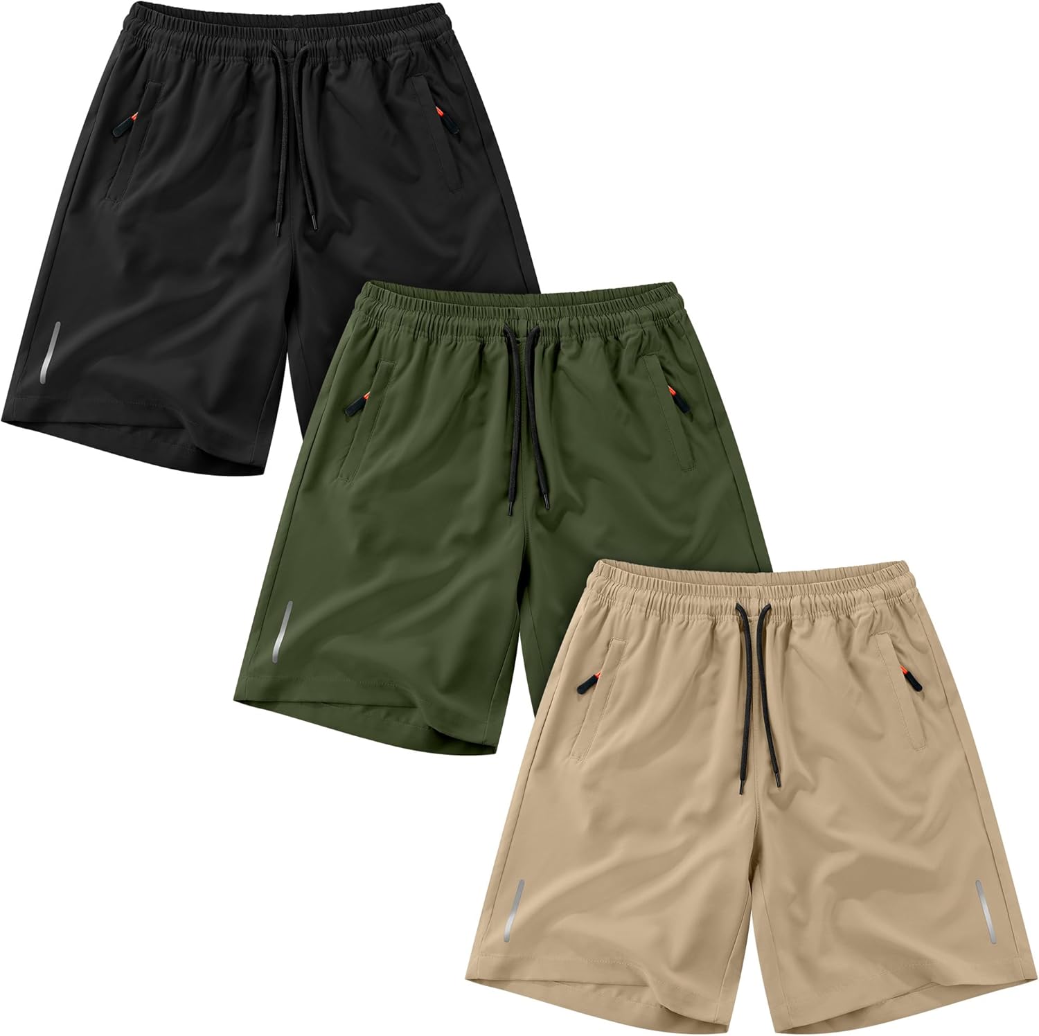 Resinta 3 Pack Boys Athletic Running Shorts with Zipper Pockets Quick Dry Lightweight Hiking Cargo Shorts for Gym Outdoors