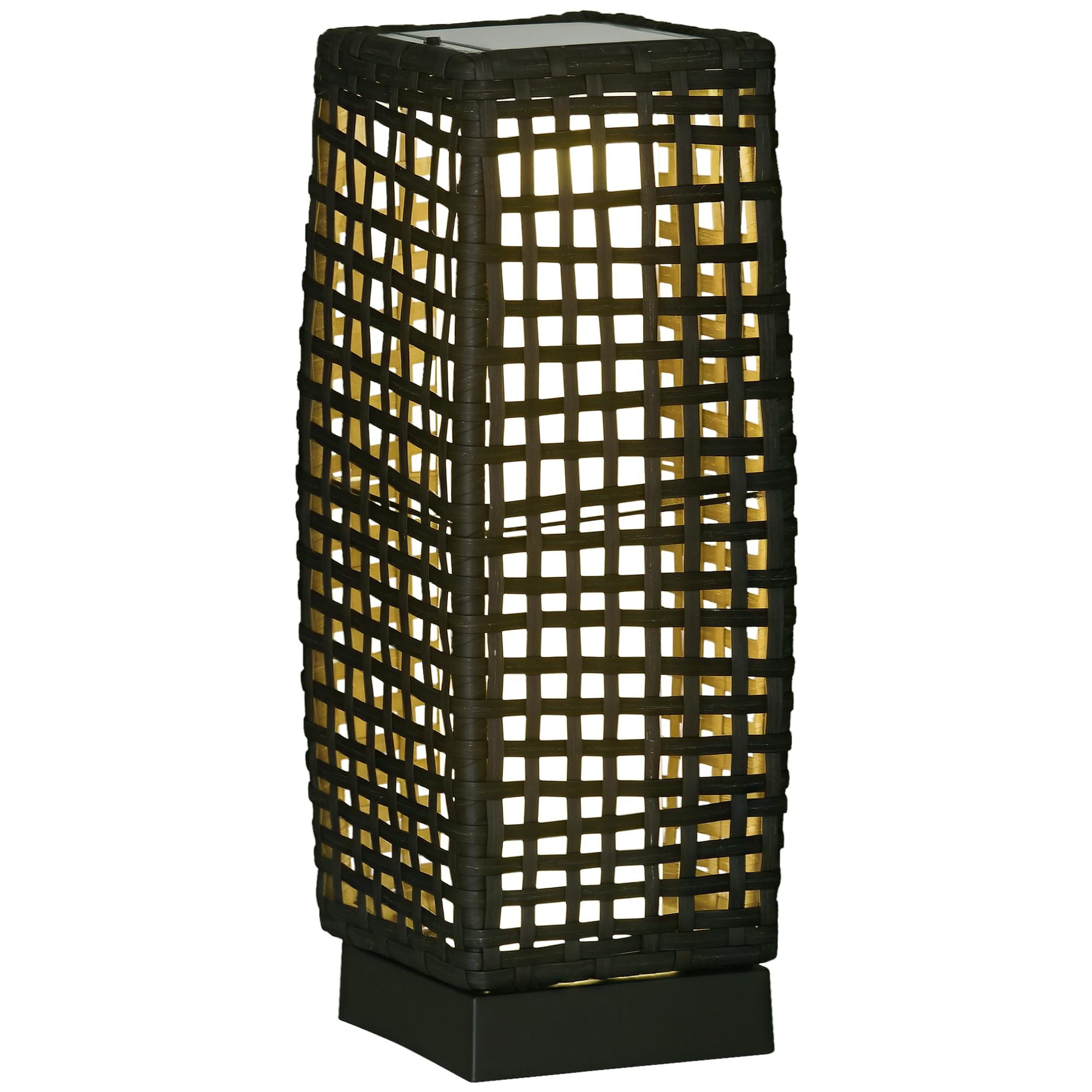 Outsunny Outdoor Rattan Solar Lantern, Brushed PE Wicker Patio Garden Lantern wtih Auto On/Off Solar Powered LED Lights for Indoor & Outdoor Use, Porch, Yard, Lawn, Courtyard, Grey