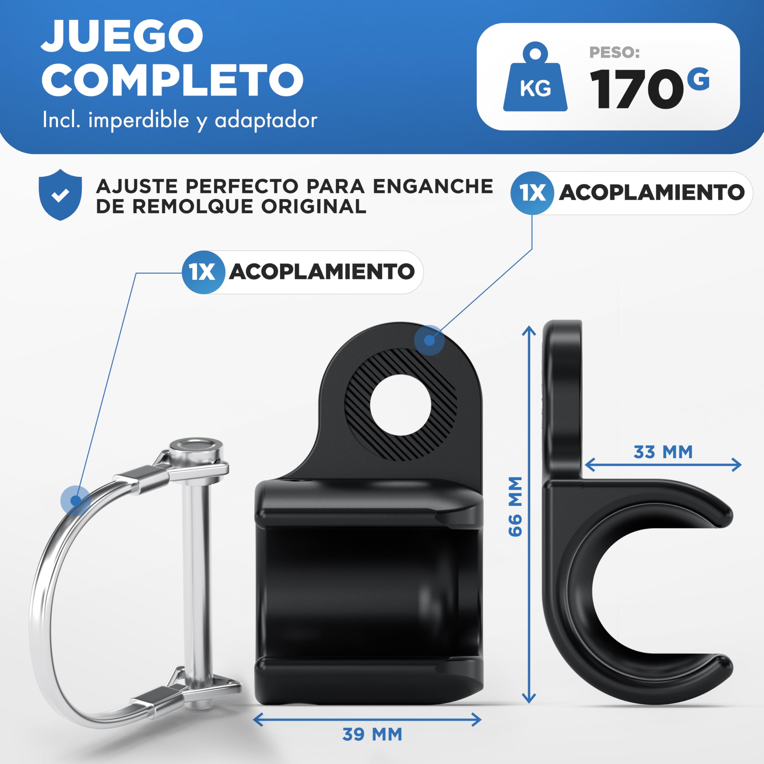 Enganche para Remolque LAINFELD para Thule Chariot & Coaster | Enganche para Remolque de Bicicleta con Pasador de Seguridad Incluido | Montaje Sencillo y rápido en la Bicicleta