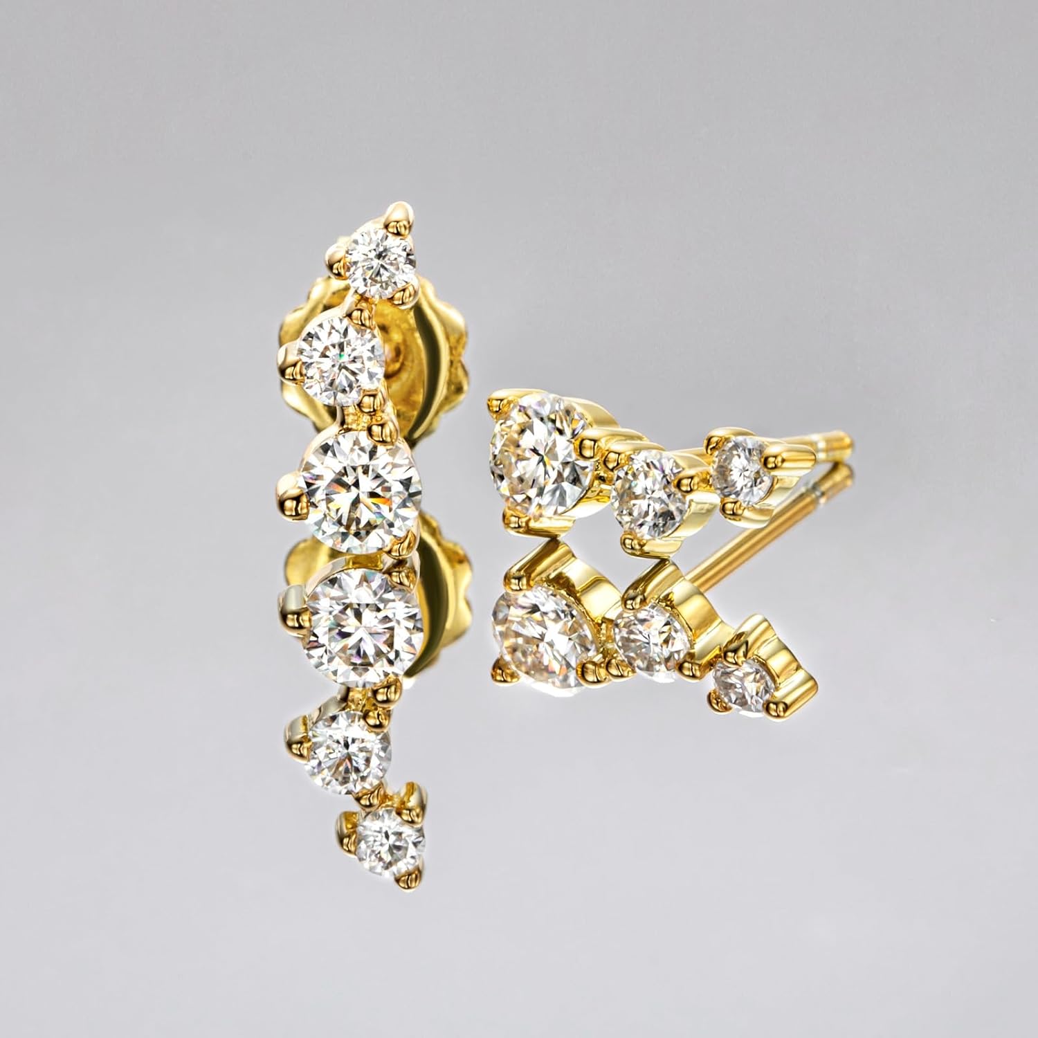 3 Stone Moissanite Ear Crawlers Earrings - 14K Gold Plating - Gift for Her - GRA Certified 0.52 Carat - Image 6