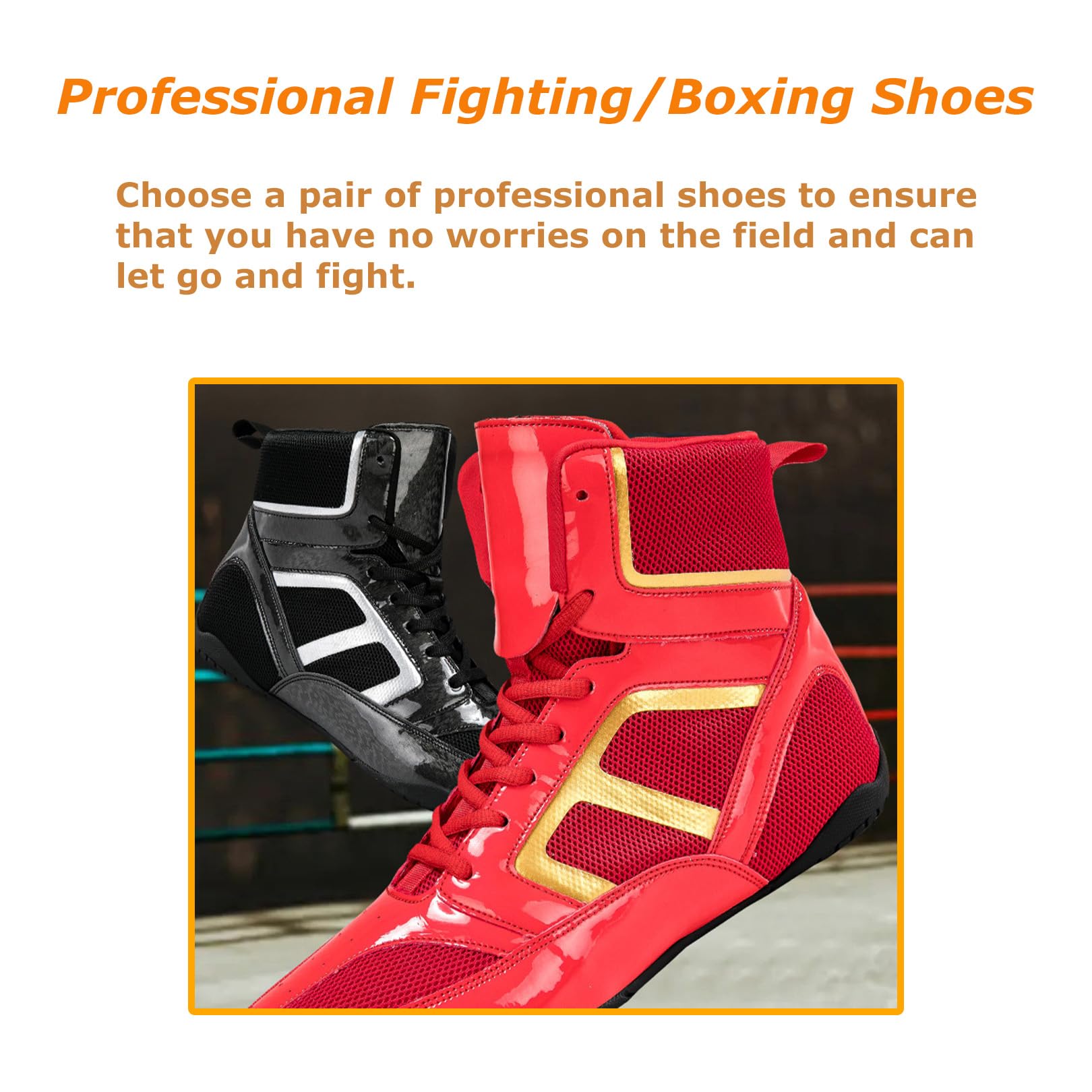 Kervaky Men's Wrestling Shoes Professional Boxing Shoes Lightweight and Breathable Weightlifting Shoes Fitness Shoes Training shoes-Gold-46