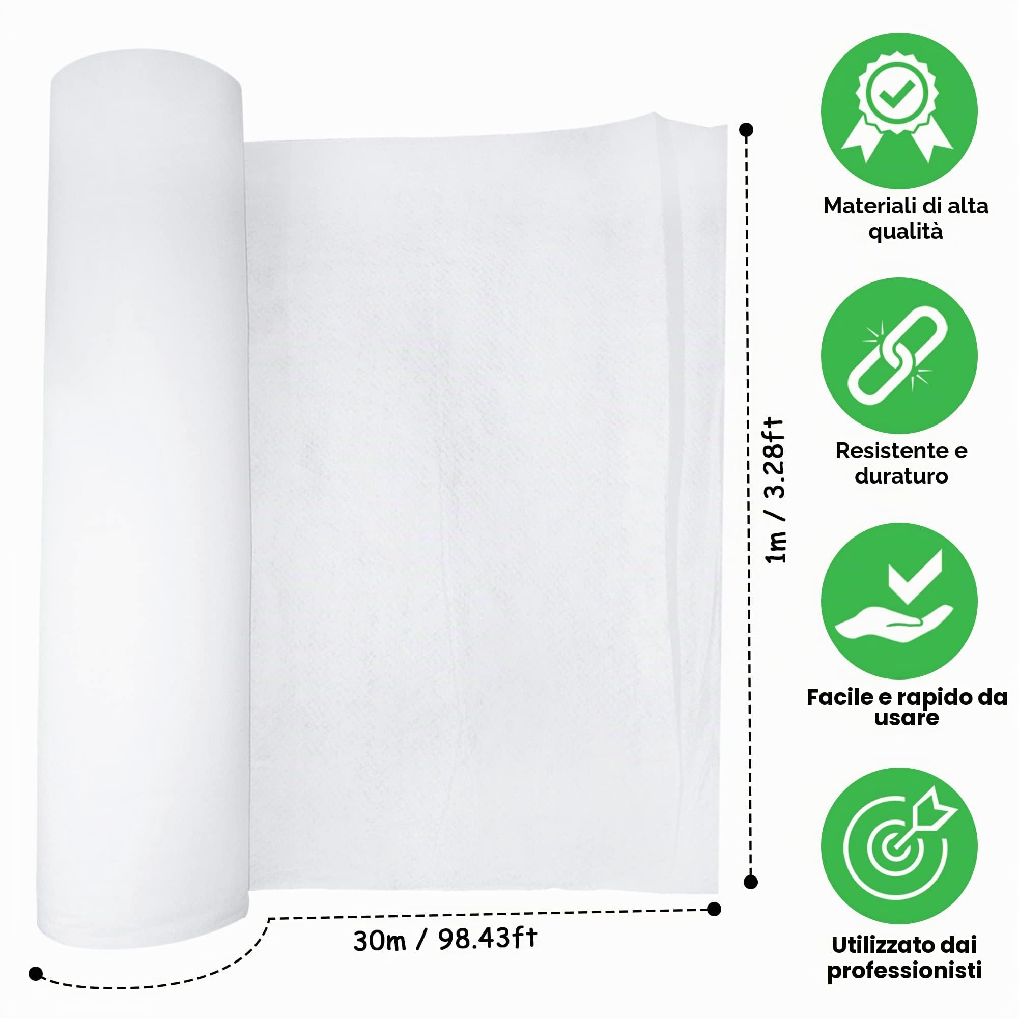 30m² Feltro Non Tessuto Geotessile 200g/m2 – Drenaggio per Piscine/Terrazze/Giardini – Feltro Filtrante Anti-Erbacce – Resiste ai Raggi UV – Ghiaia – Prato Sintetico – 1 x 30m