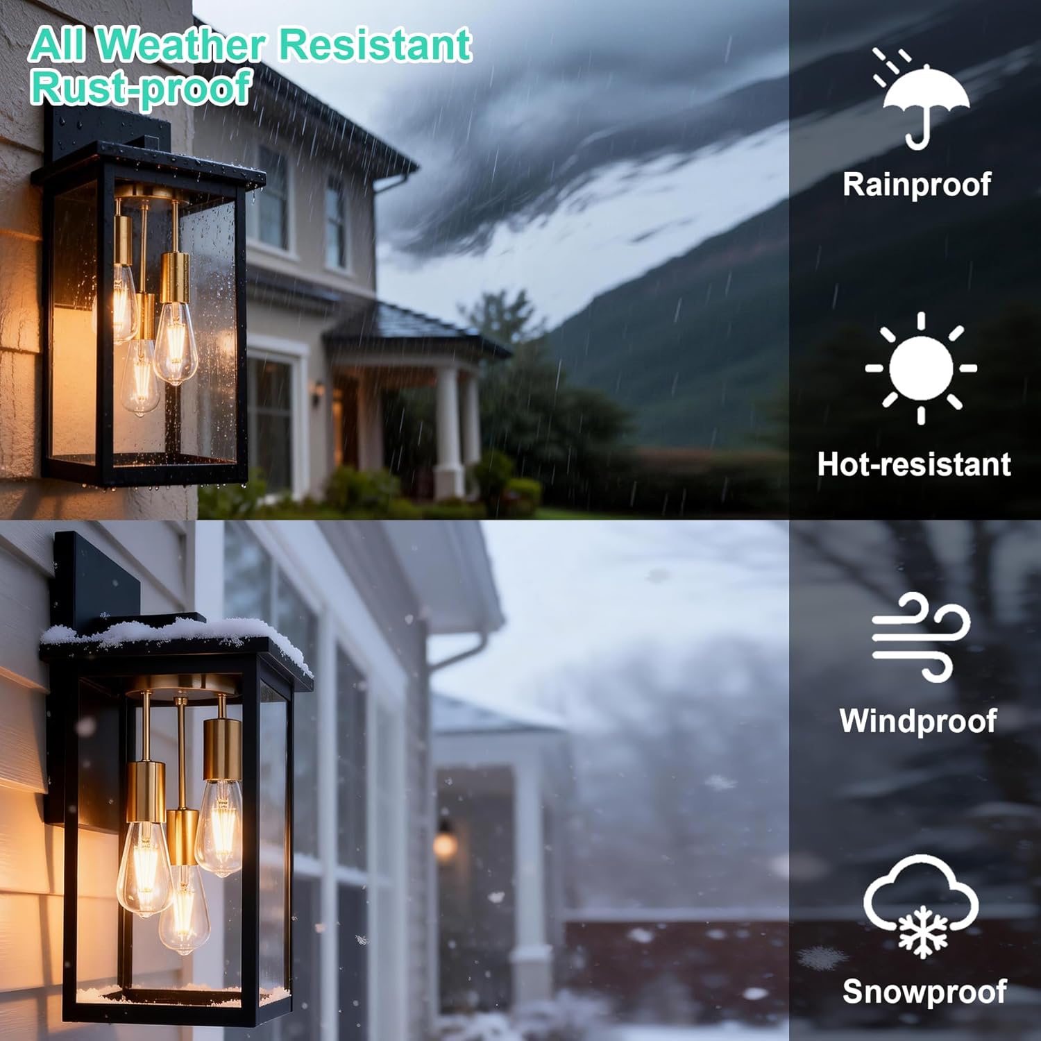 Yaohong 3-Lights Large Outdoor Wall Light, Modern Black Exterior Lighting Fixture with Clear Glass Porch Light for House Front Garage Patio, Modern Outside Wall Sconce E26 Base - Easy Installation