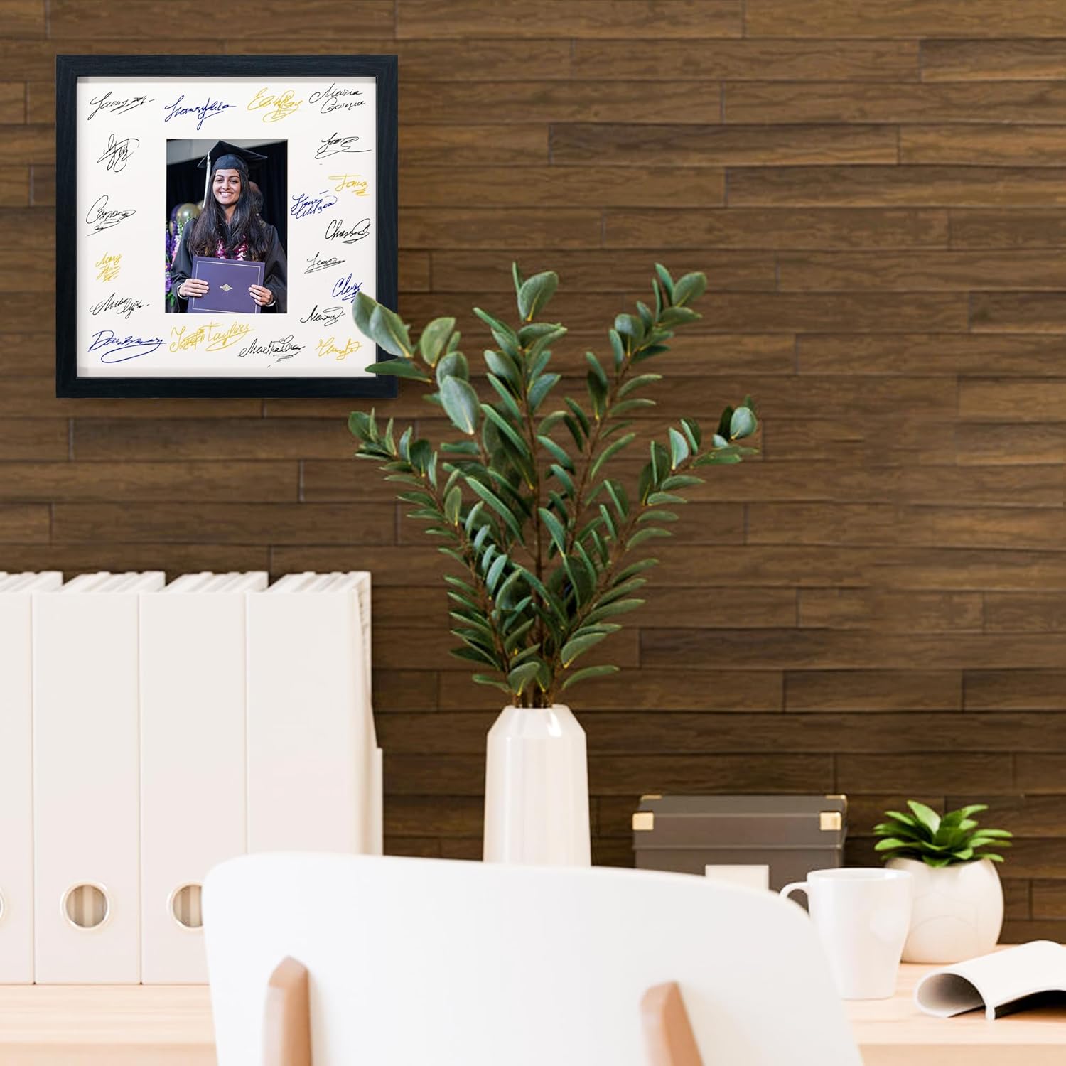 12x12 Signature Picture Frame with White Mat Display 5x7 Photo Celebrations and Wedding, Black Wood Frame for Wall Hanging - Mounting Hardware Included