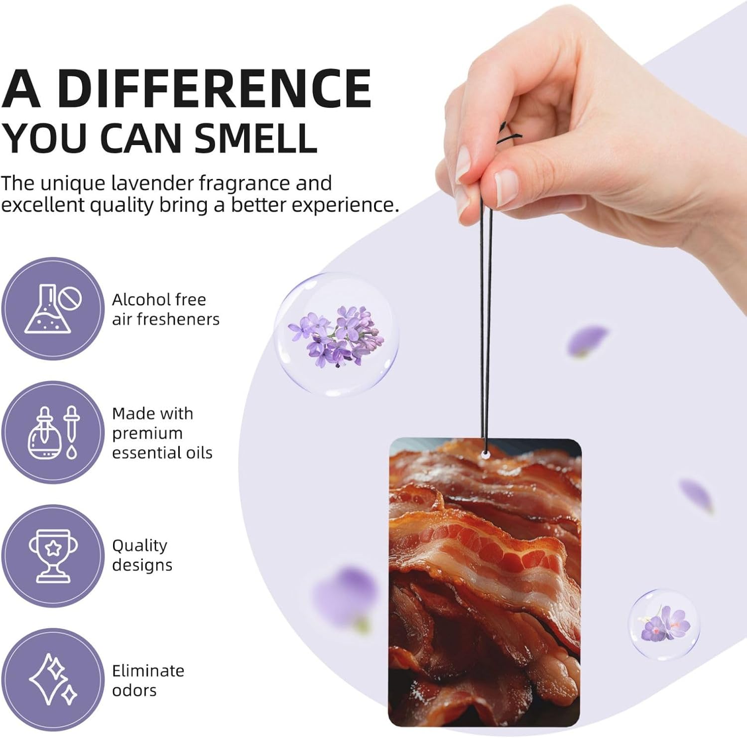 Car Air Freshener 24 PCS Bacon Pattern Hanging Car Air Fresheners Auto Interior Decor Card Freshener Strong Scented Card Lavender Cars Scents for Office Bedroom Close Drawer Rectangle