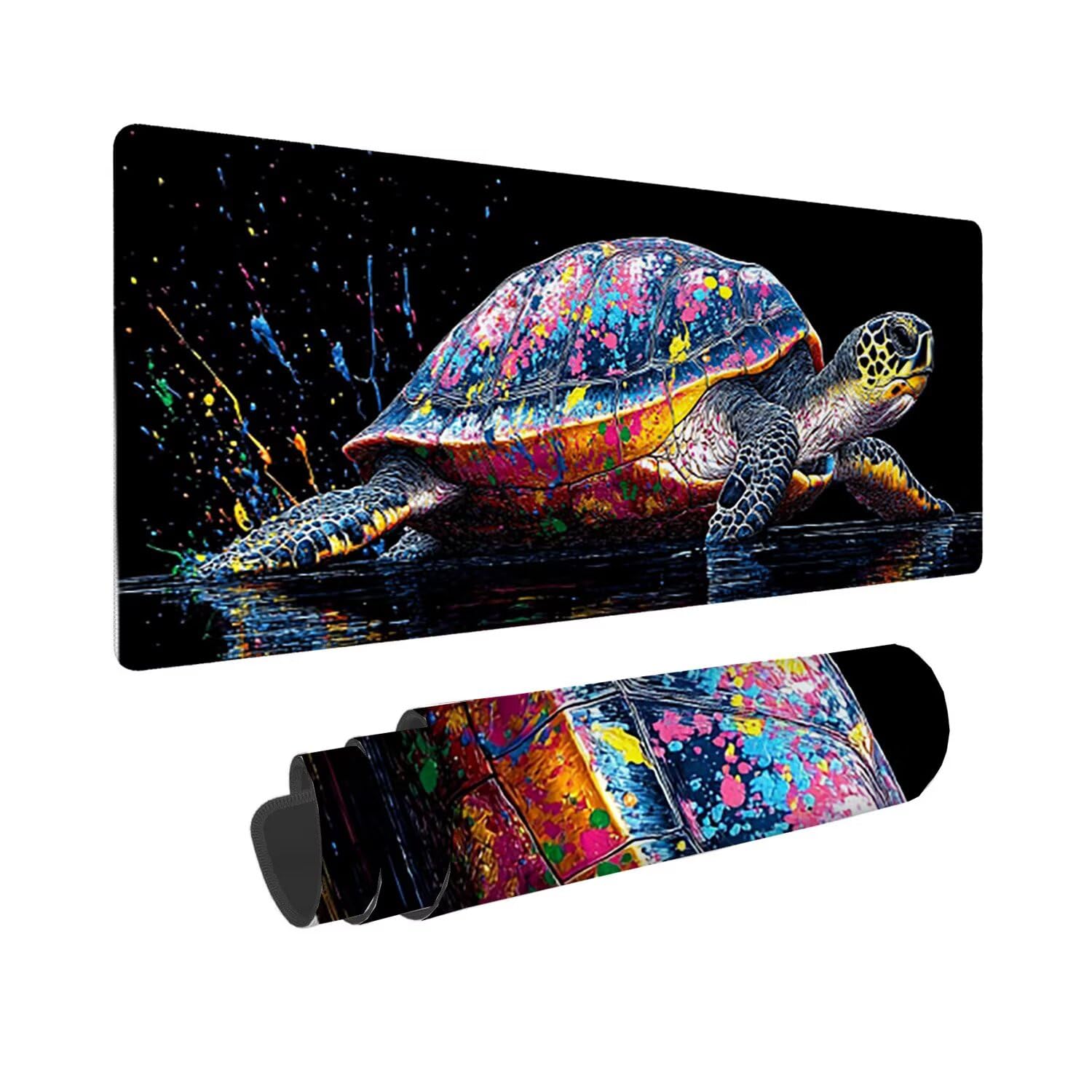Podkładka pod mysz do gier XXL duża mysz 1200 x 500 mm, duża podkładka pod biurko z antypoślizgową gumową podstawą dla graczy, poprawia precyzję i szybkość (żółw) o-247