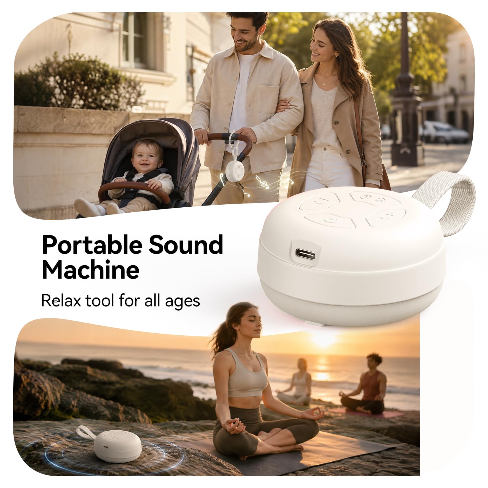 Máquina de sonido portátil para bebé, ruido blanco, 12 sonidos relajantes, cancelación de ruido para viajes, oficina, guardería, baby shower, regalo de registro, chupete para bebés, niños y
