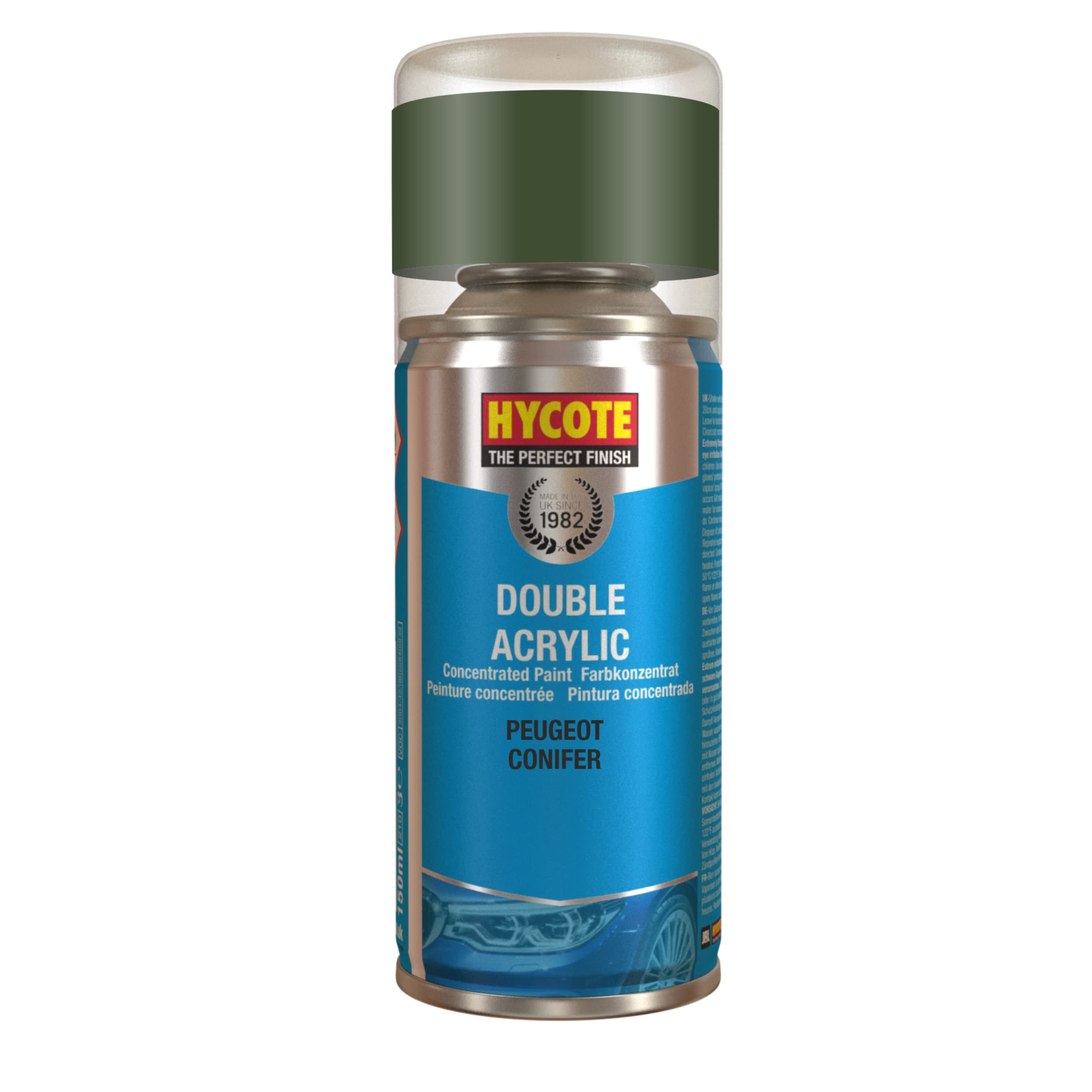 Hycote Double Acrylic Aerosol Car Spray Paint, Peugeot - Conifer, 150 ml