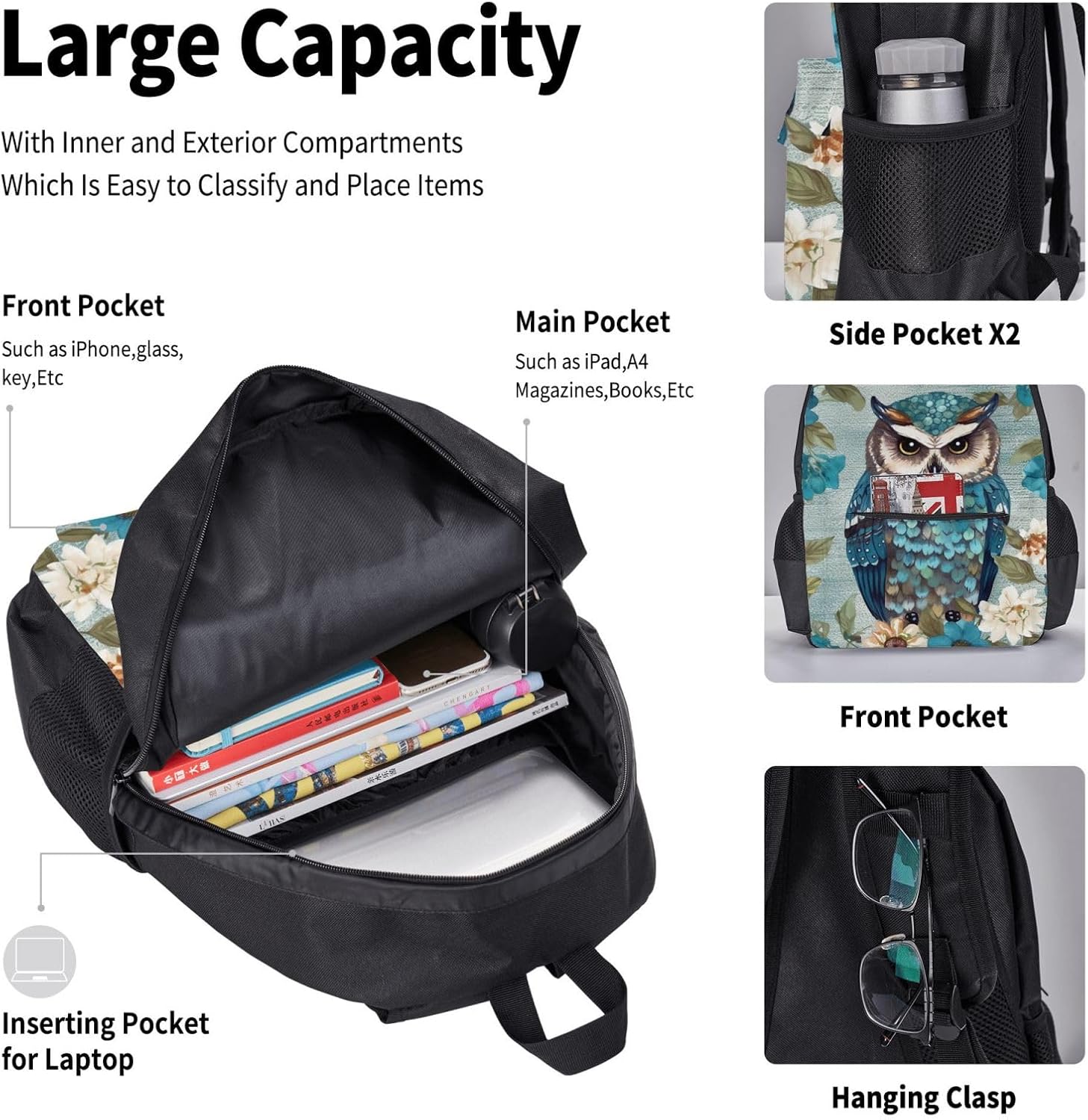 3 in1 Travel Laptop Backpack with Lunch Bag and Pencil Case Casual Daypack image 5