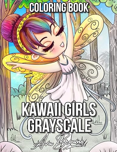 Kawaii Girls Grayscale Kawaii Coloring Book For Adults With Cute Chibi Girls For Stress Relief and Relaxation