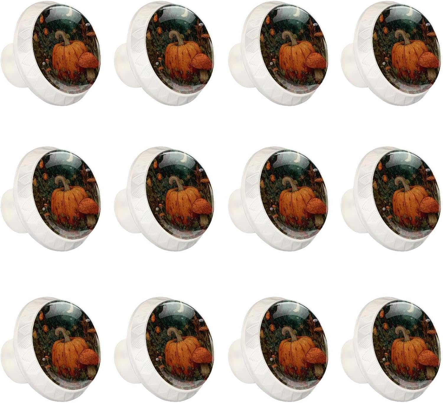 Black Base Pumpkin Fall Printed Drawer Pulls, Durable Cabinet Knobs for Wooden Cabinets & Drawers