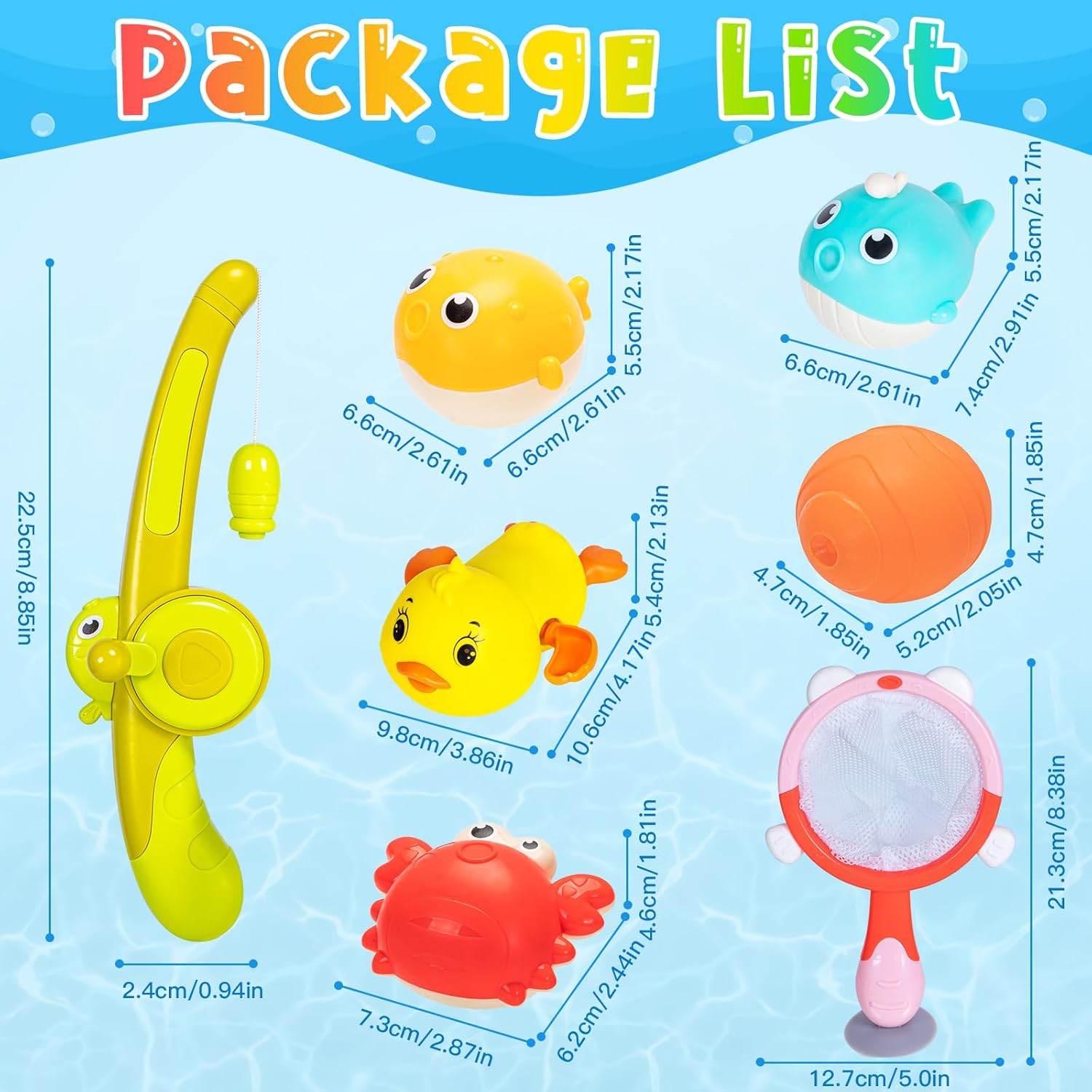 Baby Bath Toys, 7 Pcs Magnetic Fishing Game Set with 3 Light Up Fishing Toys, 1 Wind Up Duck/Fishing Net/Rob/Squirt Ball Mould Free Floating Bath Toys Gifts for 1+ Year Old Boys Girls 6 71m6MSile9L. AC SL1500