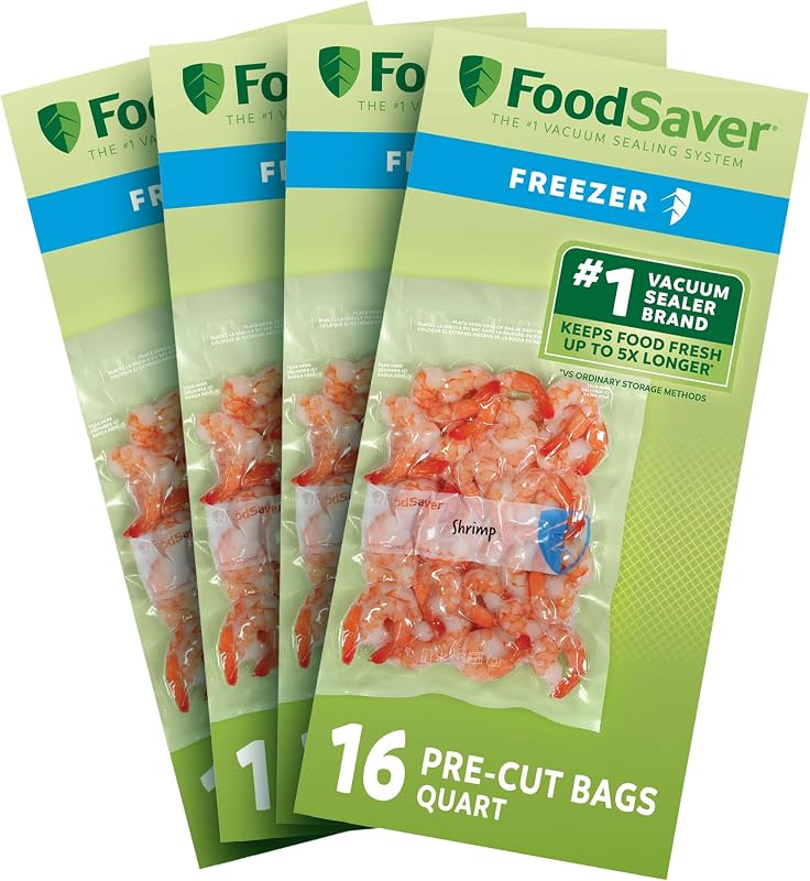 FoodSaver Paquete de 64 bolsas de almacenamiento para congelador precortadas sin BPA, sellado al vacío de un cuarto de galón