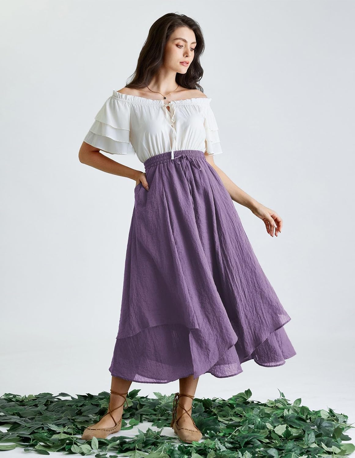 Scarlet Darkness Women Renaissance High Waist Skirt Double Layered Flowy Long Skirts - Image 5