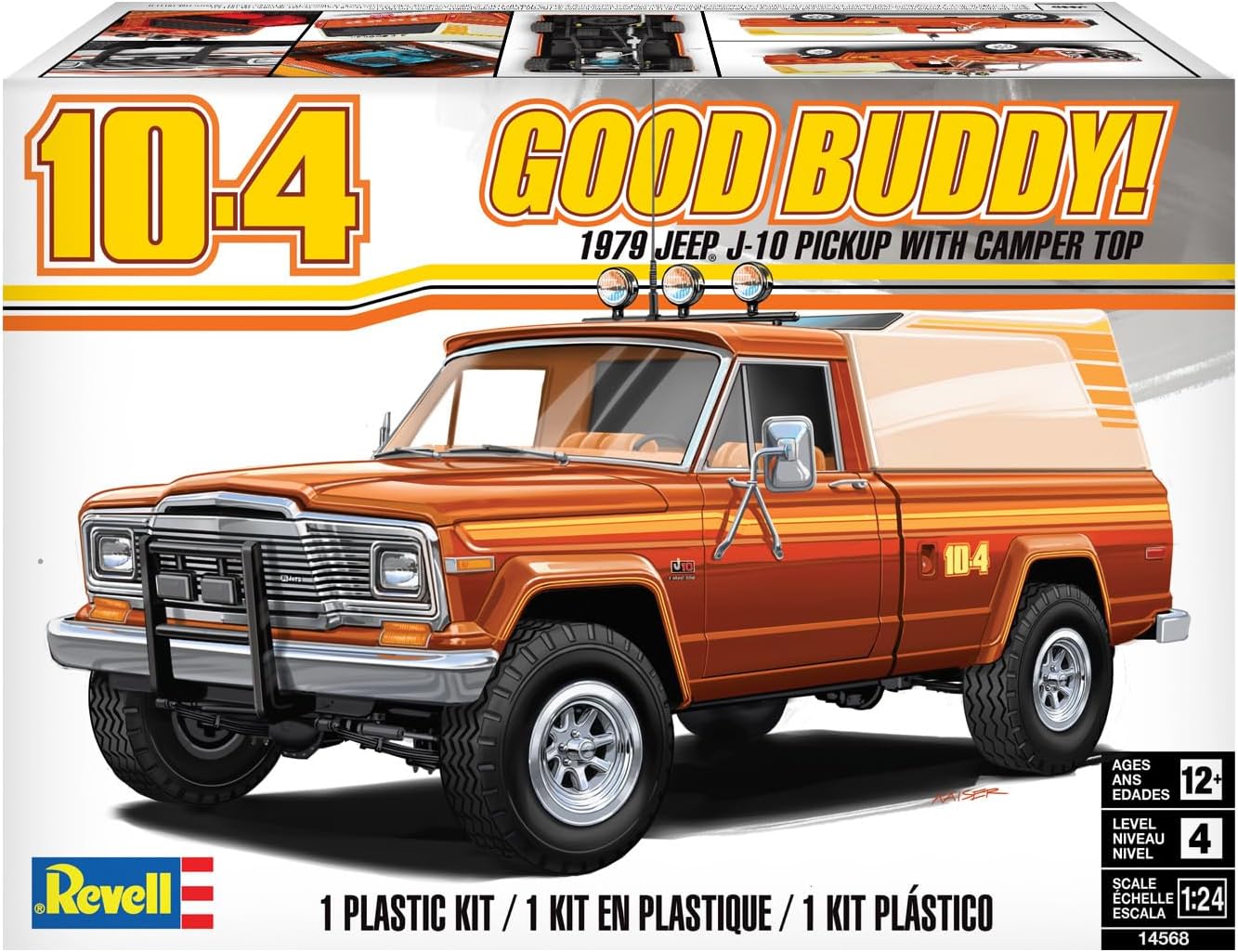 Revell 14568 ‘79 Jeep J-10 Pickup with Camper Top 1:25 Scale 124-Piece Skill Level 4 Model Building Kit - Image 11