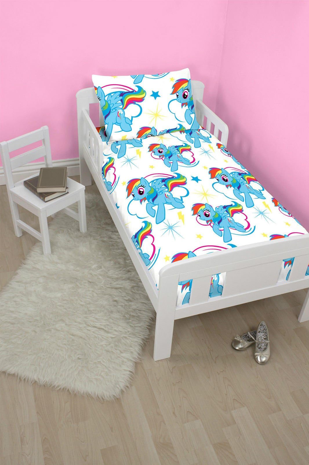 4 in 1 Childrens Bed Bundle For Junior Toddler Cot Single Duvet Bed Set Kids Bedding Set inc Quilt & Pillow (Rainbow Dash - My Little Pony, Junior Toddler Cot Bed)
