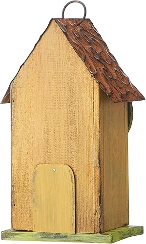 Miniatura 69 de Glitzhome Casas para pájaros para exteriores, casa de pájaros de madera maciza envejecida de gran tamaño de 15 pulgadas de largo con flores 3D