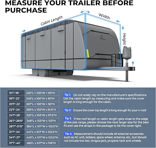 Vista 7 de RVMasking Funda para caravana de 31 pies 7 a 34 pies, tela Oxford 600D, impermeable, antidesgarros, cubierta de remolque de viaje resistente con 3