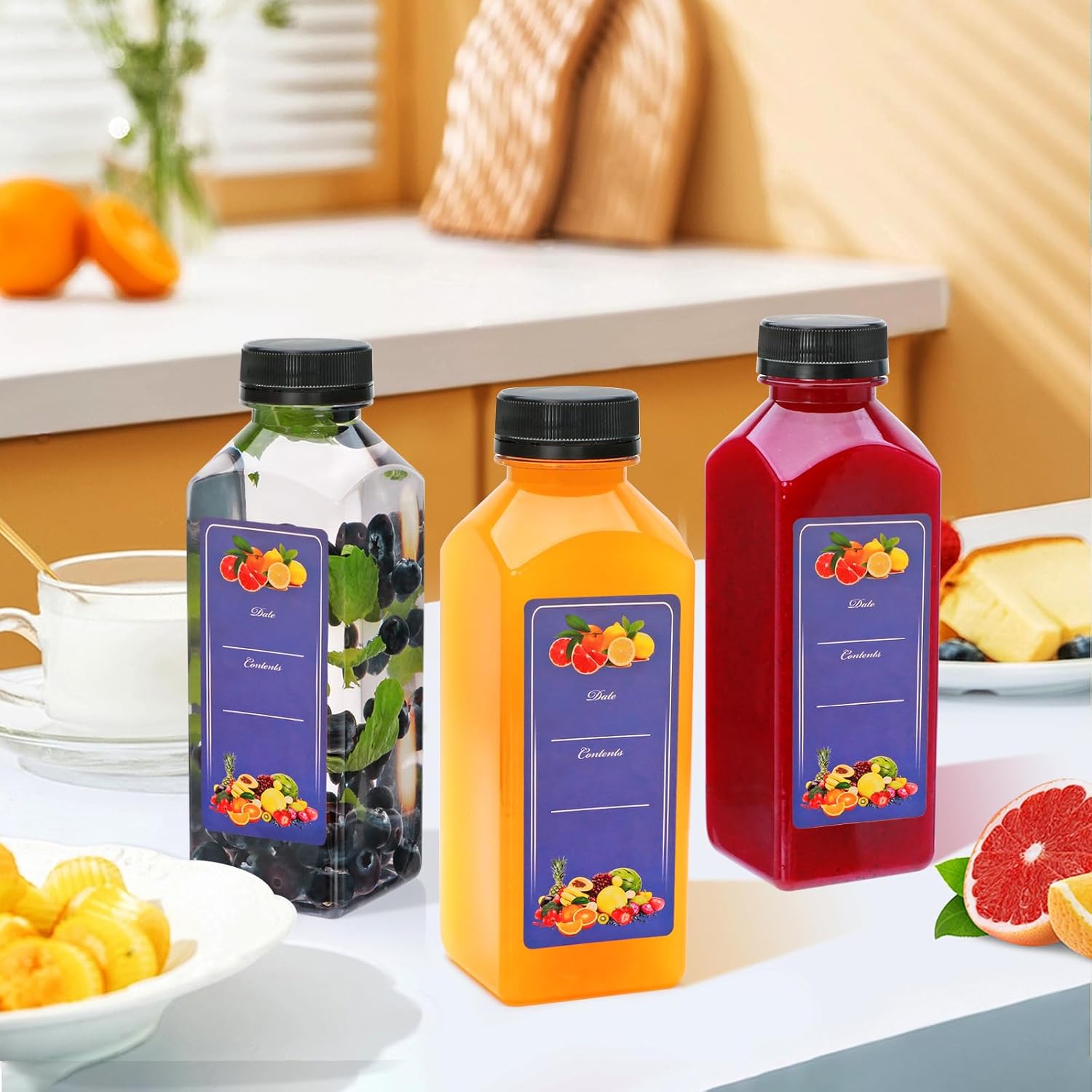 12oz Plastic Juice Bottles with Caps,Plastic Bottles with Black Tamper Proof Lids,Reusable Juice Containers for Juicing,Milk,Hot Sauce,Kombucha,Oil,Ginger Jar,Portable Travel Bottle,Smoothies,48PCS
