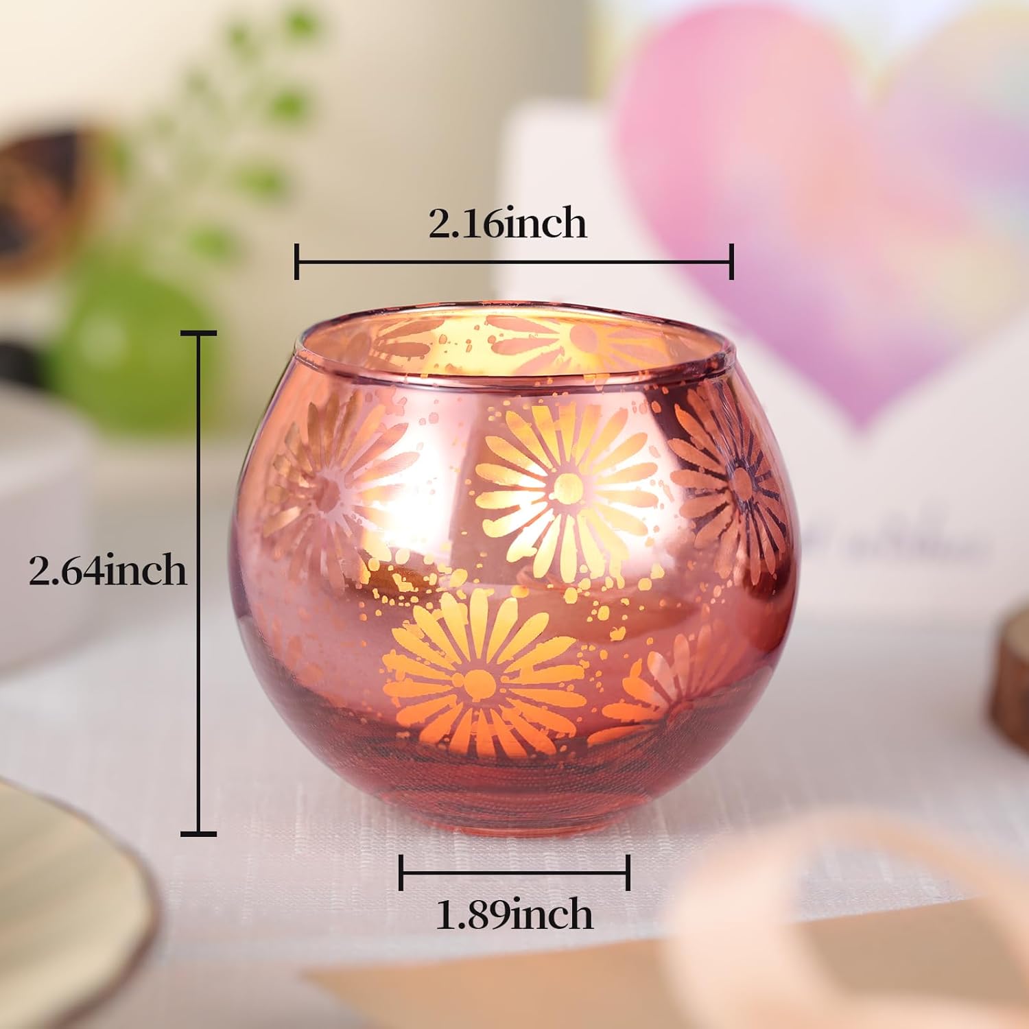 Pink Mercury Glass Votive Candle Holders Set of 12, Round Tealight Candle Holders for Table Centerpieces, Weddings, Shower Gifts, Valentine's Day, Mother's Day, Party Decorations