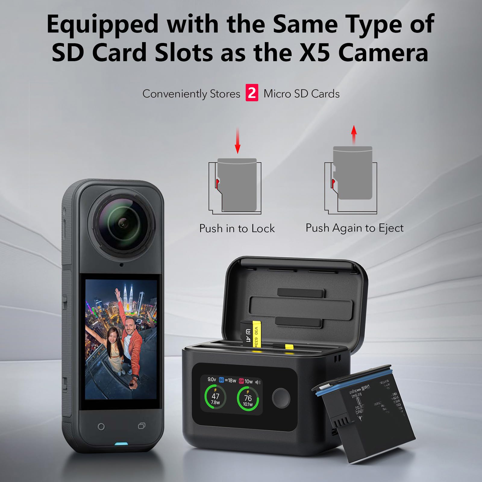 Base de carga universal ABS compatible con baterías dobles, pantalla LCD y carga de dispositivos móviles para adaptador de batería de cámara