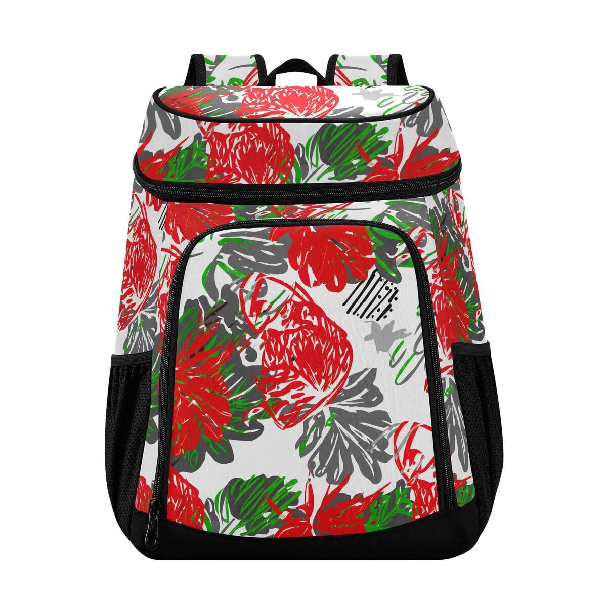 Abstract Flower Sketch White Cooler Backpack Leakproof Insulated Lunch Cooler Bag 30 Cans Camping Backpacks for Beach Picnic Road Trip