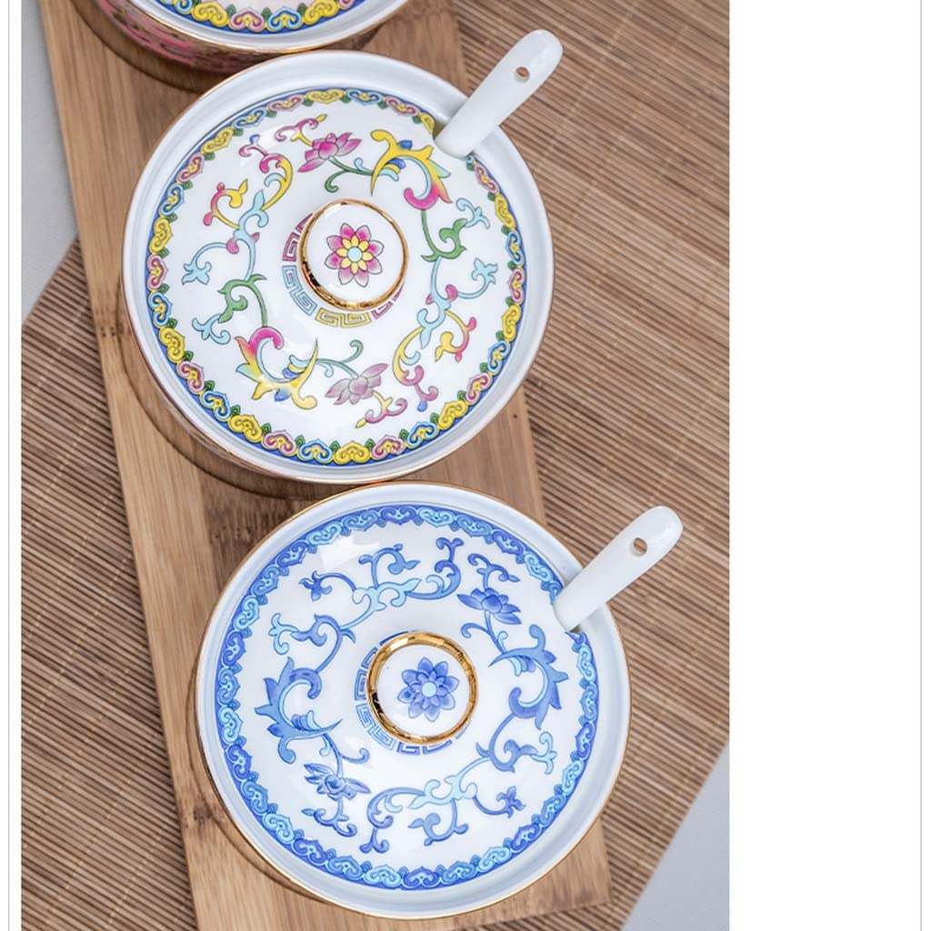 ULTRAWAVE Barattolo per condimenti in ceramica smaltata colorata barattolo per condimenti in stile cinese con coperchio, barattolo per olio e sale, per uso domestico, olio di peperoncino, condimento