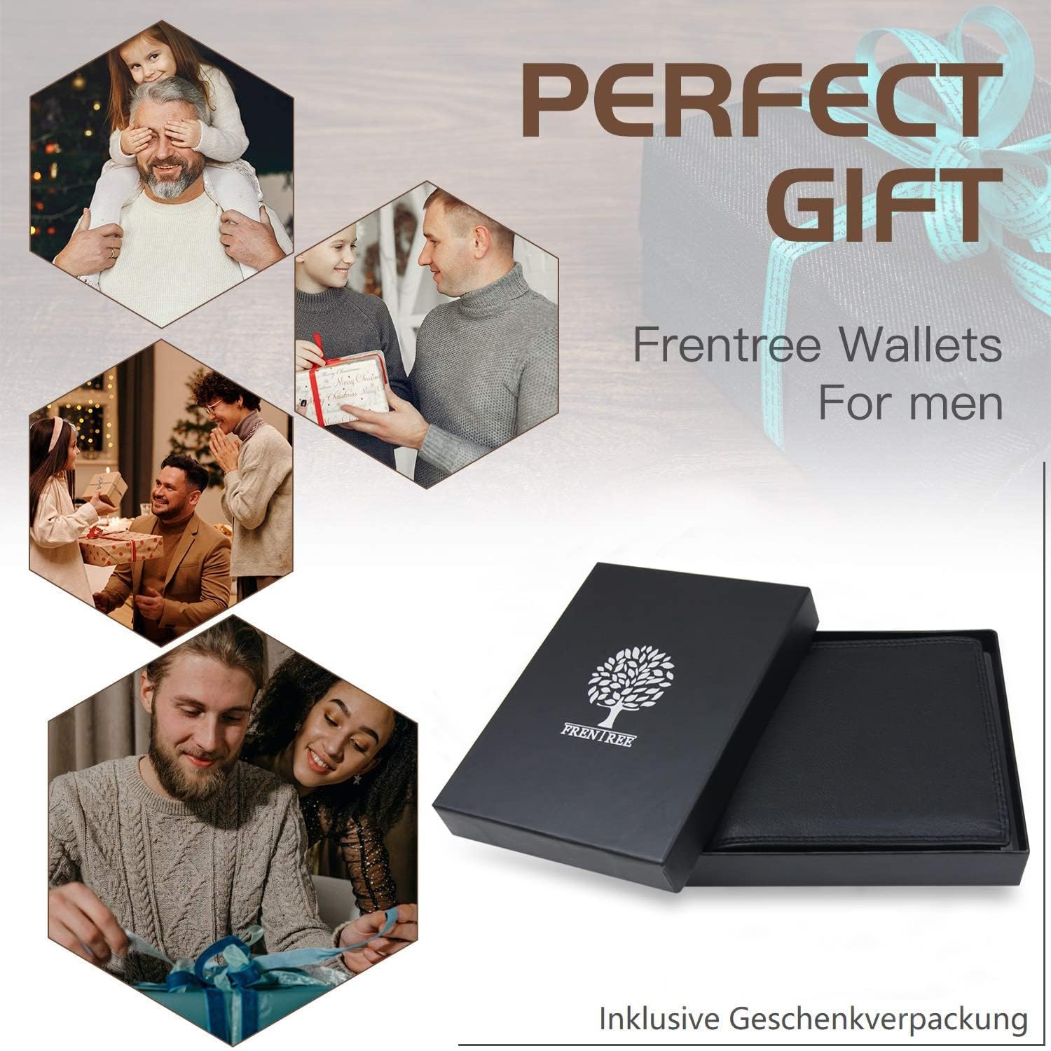 Frentree® Męski portfel ze skóry Nappa z ochroną RFID, 12 przegródek na karty, format poziomy, czarny, czarny, Klassisch, Format poziomy