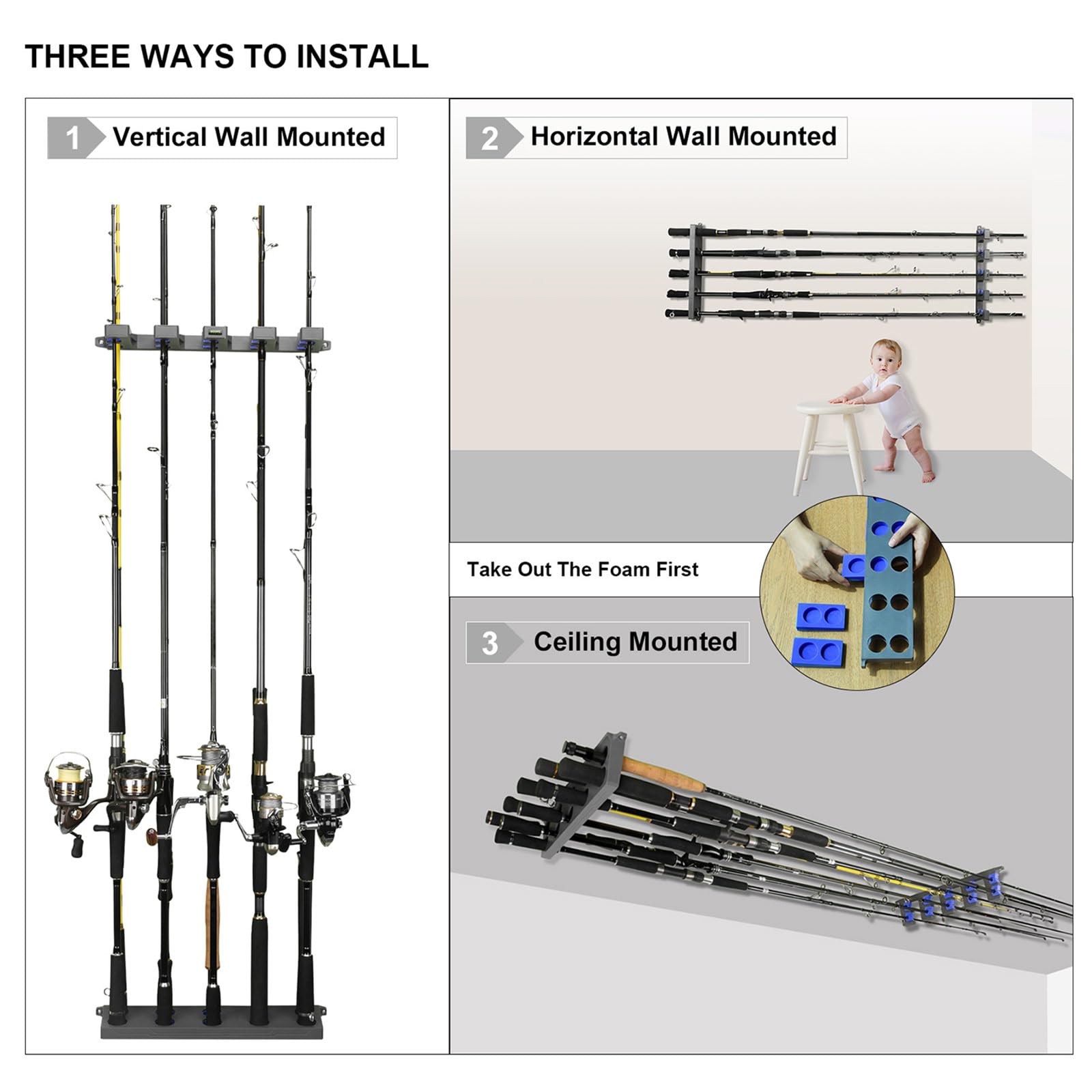 Supporto verticale per canna da pesca a parete Rack per 10 canne da pesca Supporto per canna da pesca Garage Rack verticale per canna da pesca