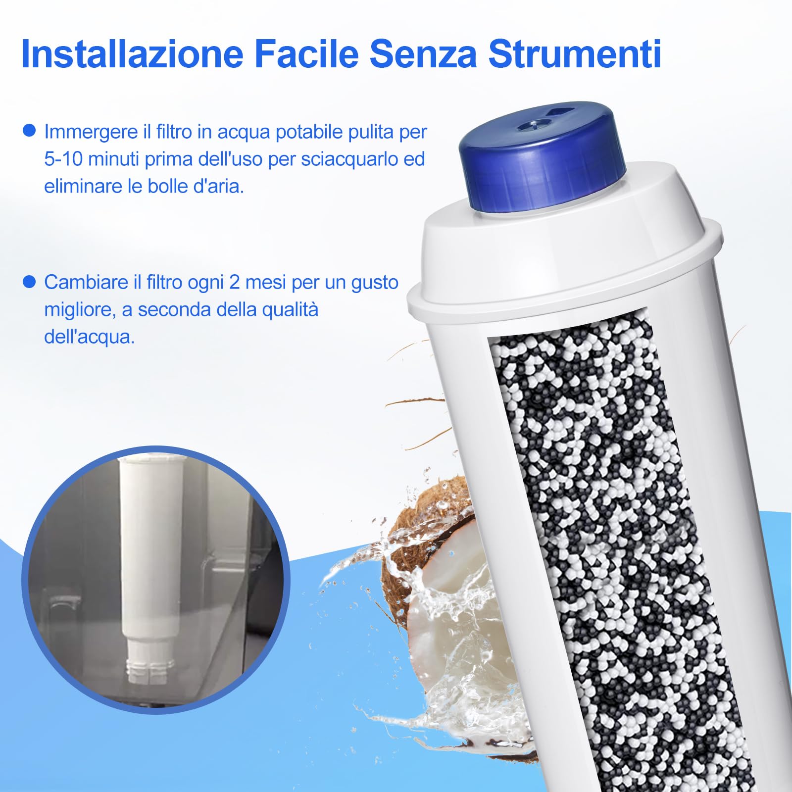 Filtro acqua, ricambio per macchine da caffè Delonghi DLSC002, compatibile con Delonghi Dinamica, Magnifica S, Eletta Explorer, ETAM Autentica EPAM e serie ECAM
