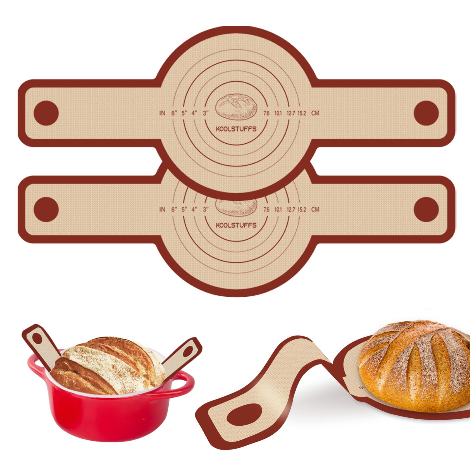Photo 1 of Silicone Bread Sling for Dutch Oven, 2 PCS Red Non-Stick & Reusable Bread Baking Supplies with Extra Long Handles, Easily Transfer Sourdough, Dishwasher Safe, Round