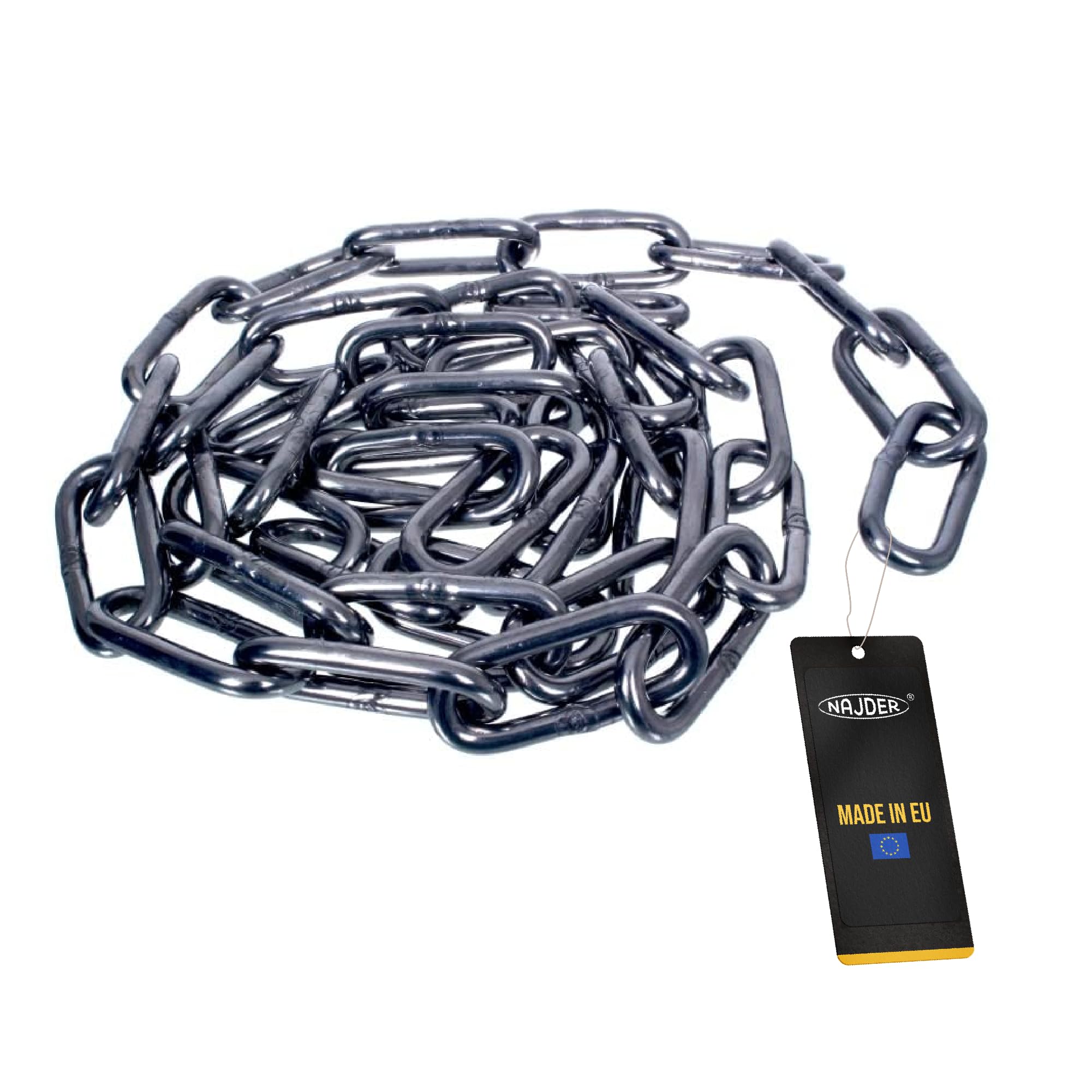 NAJDER Catena a maglie lunghe in acciaio inox 5 m, Catena in acciaio inox 2 mm, 120 kg di carico massimo, DIN 763, A4-AISI 316 per edilizia, ancoraggio, fai da te, recinzione