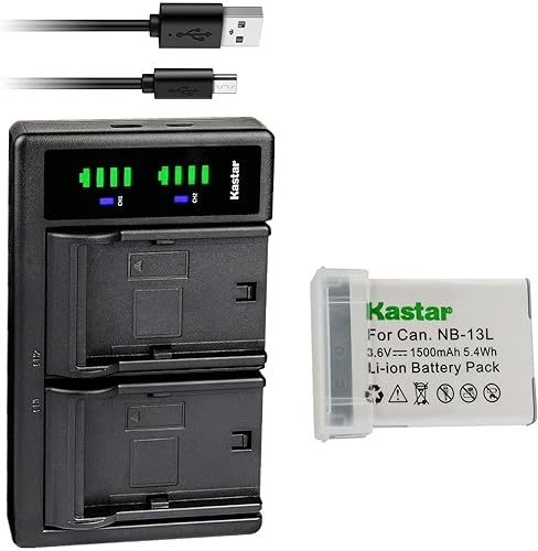 Kastar Paquete de 1 batería NB-13L y cargador USB LTD2 de repuesto para batería Canon NB-13L NB13L NB-13LH, Canon CB-2LH CB-2LHE CB-2LHT, Canon